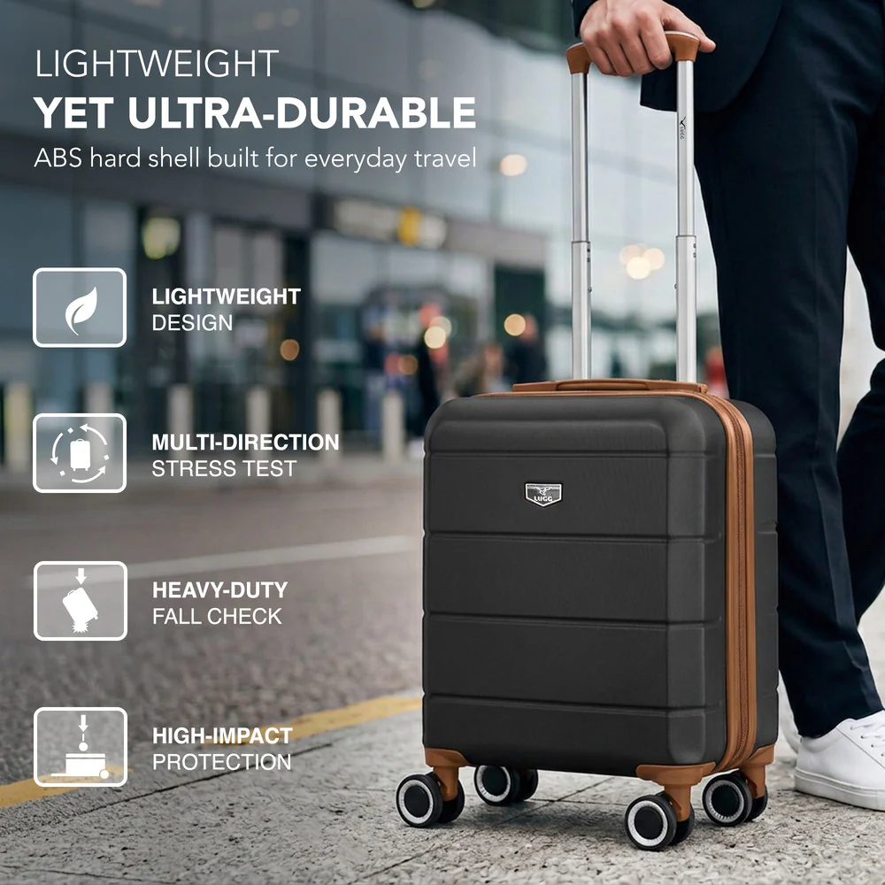LUGG Jetset 15 Inch ABS Shell Protection Water Resistant & Safe Locking System Easyjet Free Under Seat Luggage (45x33x20cm) - Black & Brown - Image 3
