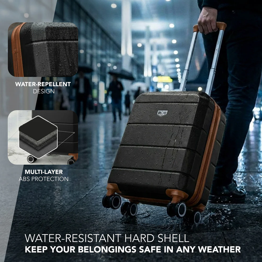 LUGG Jetset 15 Inch ABS Shell Protection Water Resistant & Safe Locking System Easyjet Free Under Seat Luggage (45x33x20cm) - Black & Brown - Image 4