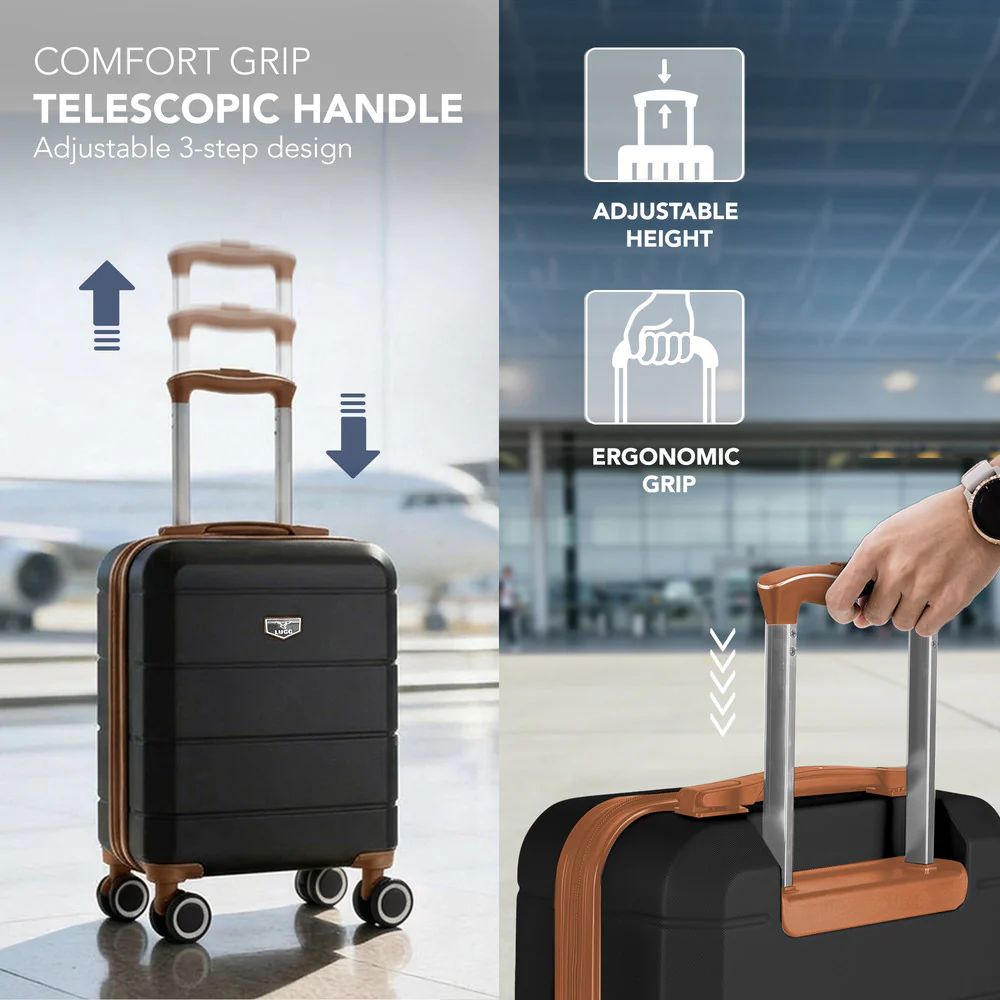 LUGG Jetset 15 Inch ABS Shell Protection Water Resistant & Safe Locking System Easyjet Free Under Seat Luggage (45x33x20cm) - Black & Brown - Image 6