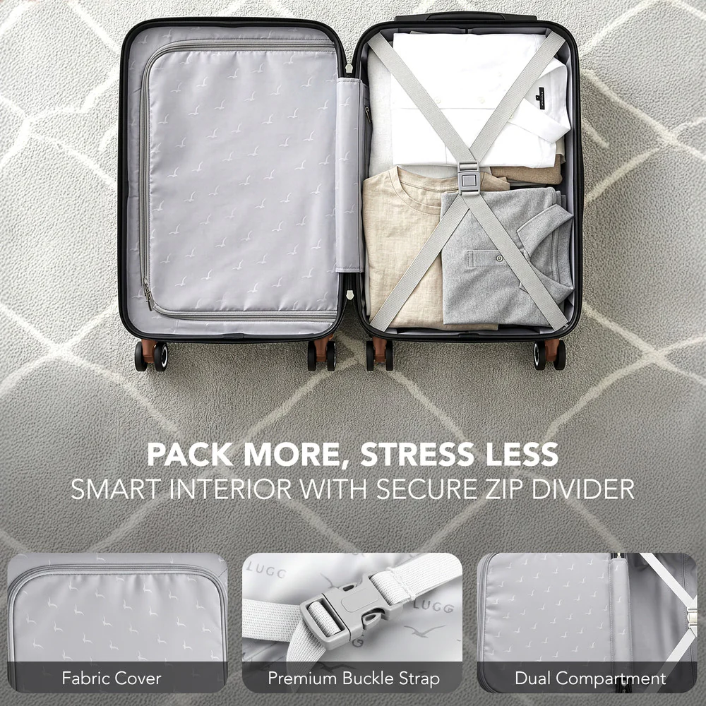 LUGG Jetset 15 Inch ABS Shell Protection Water Resistant & Safe Locking System Easyjet Free Under Seat Luggage (45x33x20cm) - Black & Brown - Image 7
