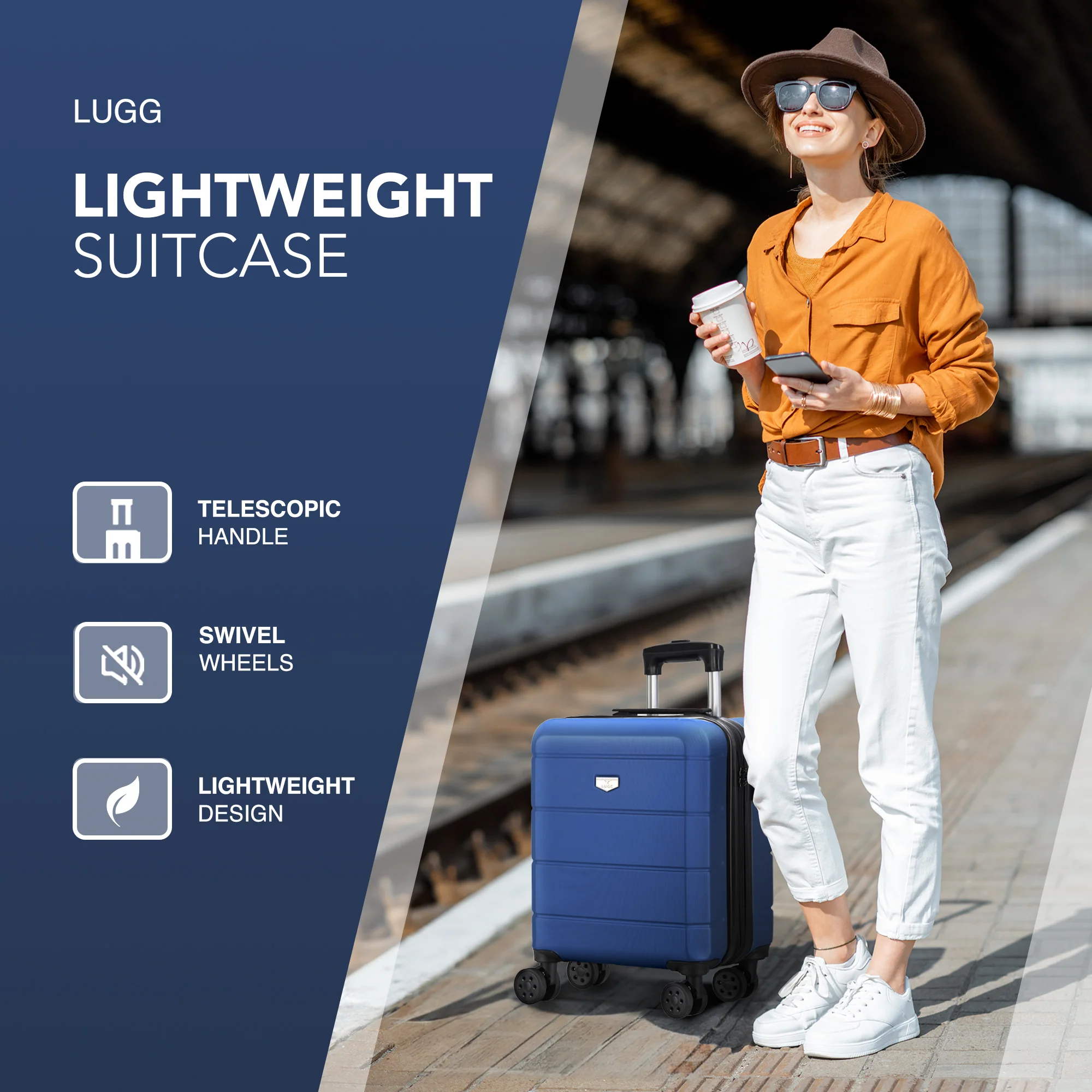 LUGG Jetset 15 Inch ABS Shell Protection Water Resistant & Safe Locking System Easyjet Free Under Seat Luggage (45x33x20cm) - Blue - Image 3