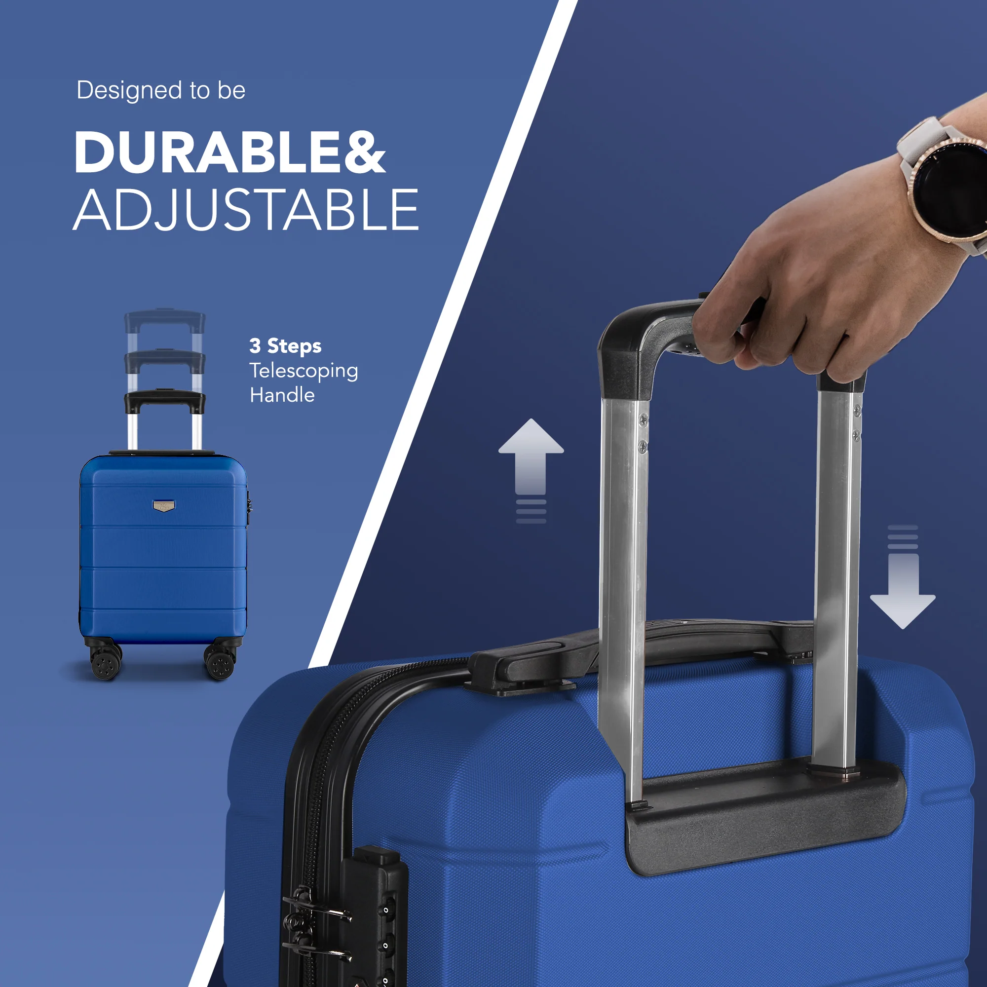 LUGG Jetset 15 Inch ABS Shell Protection Water Resistant & Safe Locking System Easyjet Free Under Seat Luggage (45x33x20cm) - Blue - Image 6