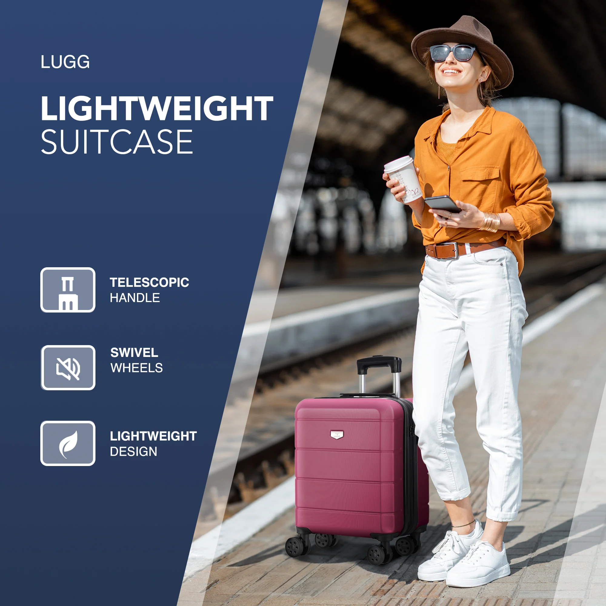 LUGG Jetset 15 Inch ABS Shell Protection Water Resistant & Safe Locking System Easyjet Free Under Seat Luggage (45x33x20cm) - Burgundy - Image 3