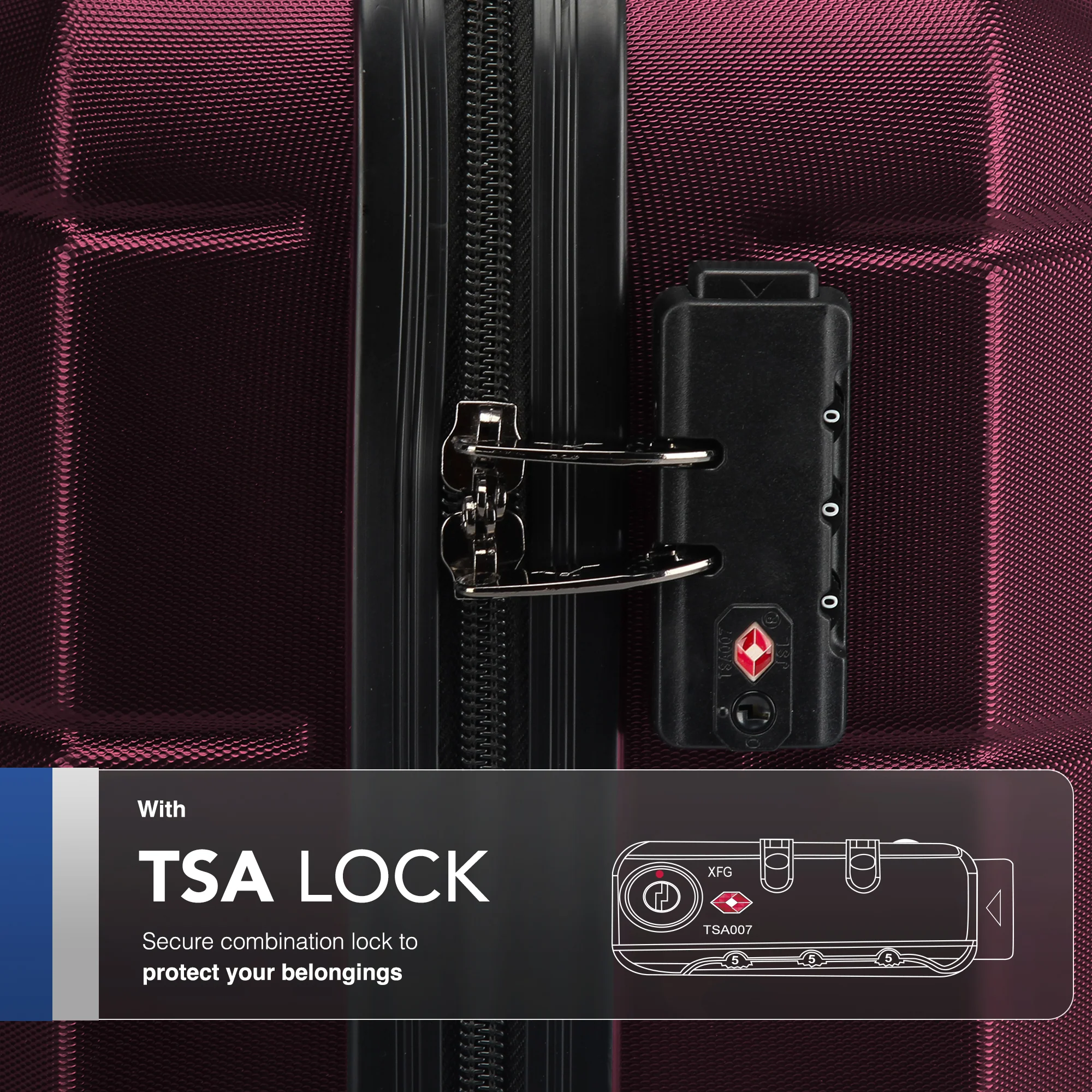 LUGG Jetset 15 Inch ABS Shell Protection Water Resistant & Safe Locking System Easyjet Free Under Seat Luggage (45x33x20cm) - Burgundy - Image 4