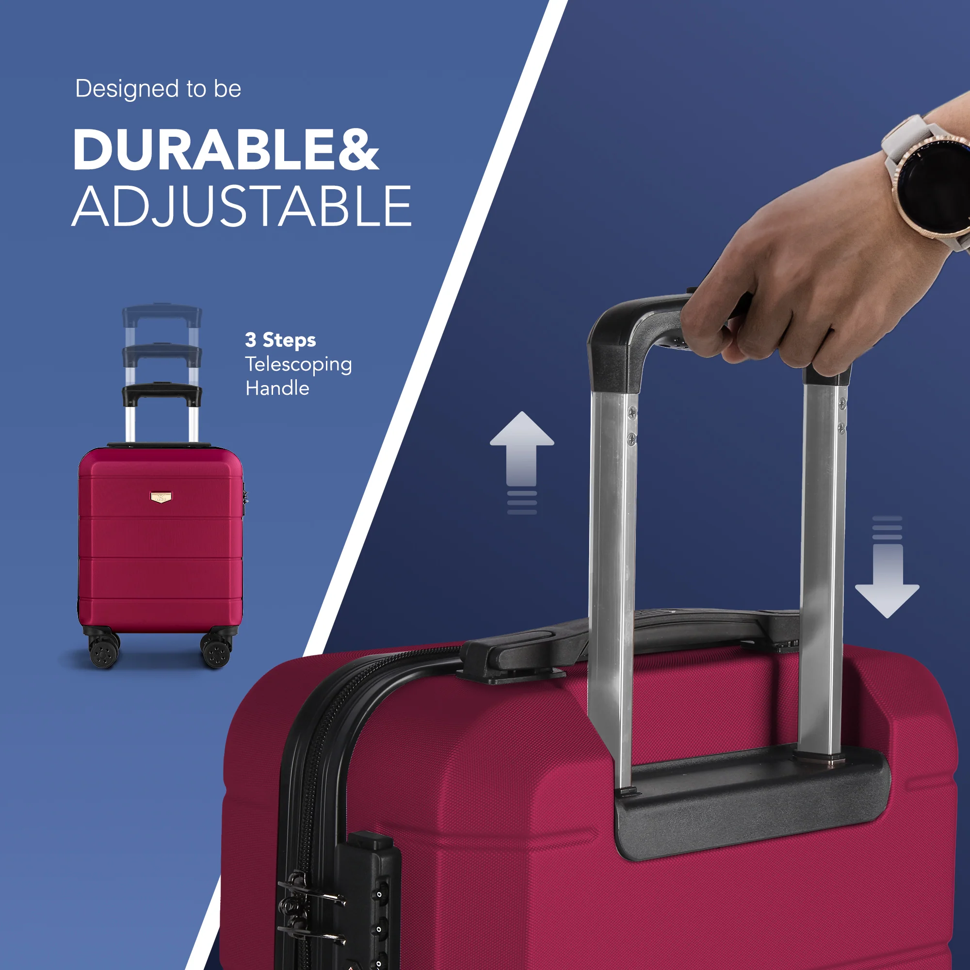 LUGG Jetset 15 Inch ABS Shell Protection Water Resistant & Safe Locking System Easyjet Free Under Seat Luggage (45x33x20cm) - Burgundy - Image 6