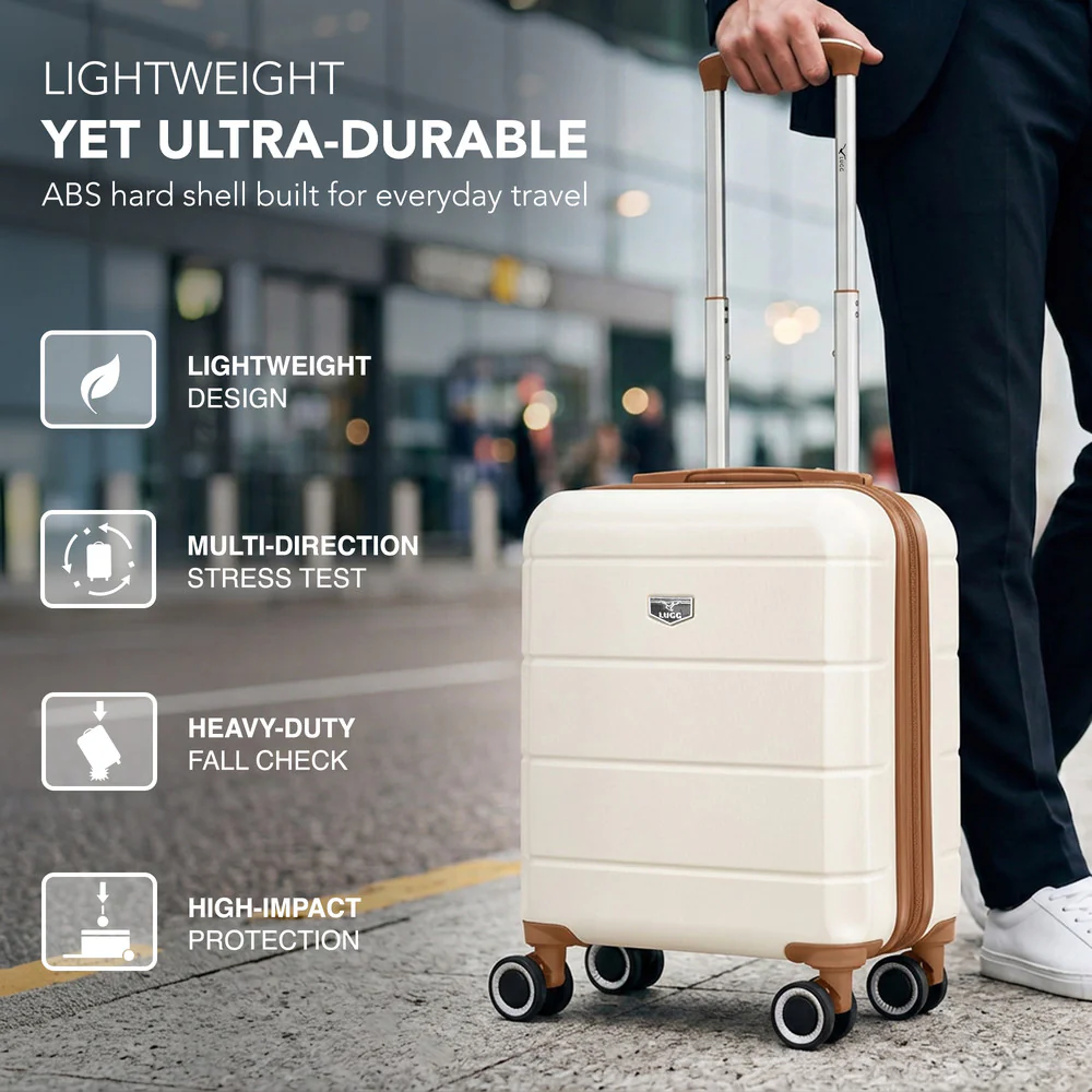 LUGG Jetset 15 Inch ABS Shell Protection Water Resistant & Safe Locking System Easyjet Free Under Seat Luggage (45x33x20cm) - Cream & Brown - Image 3