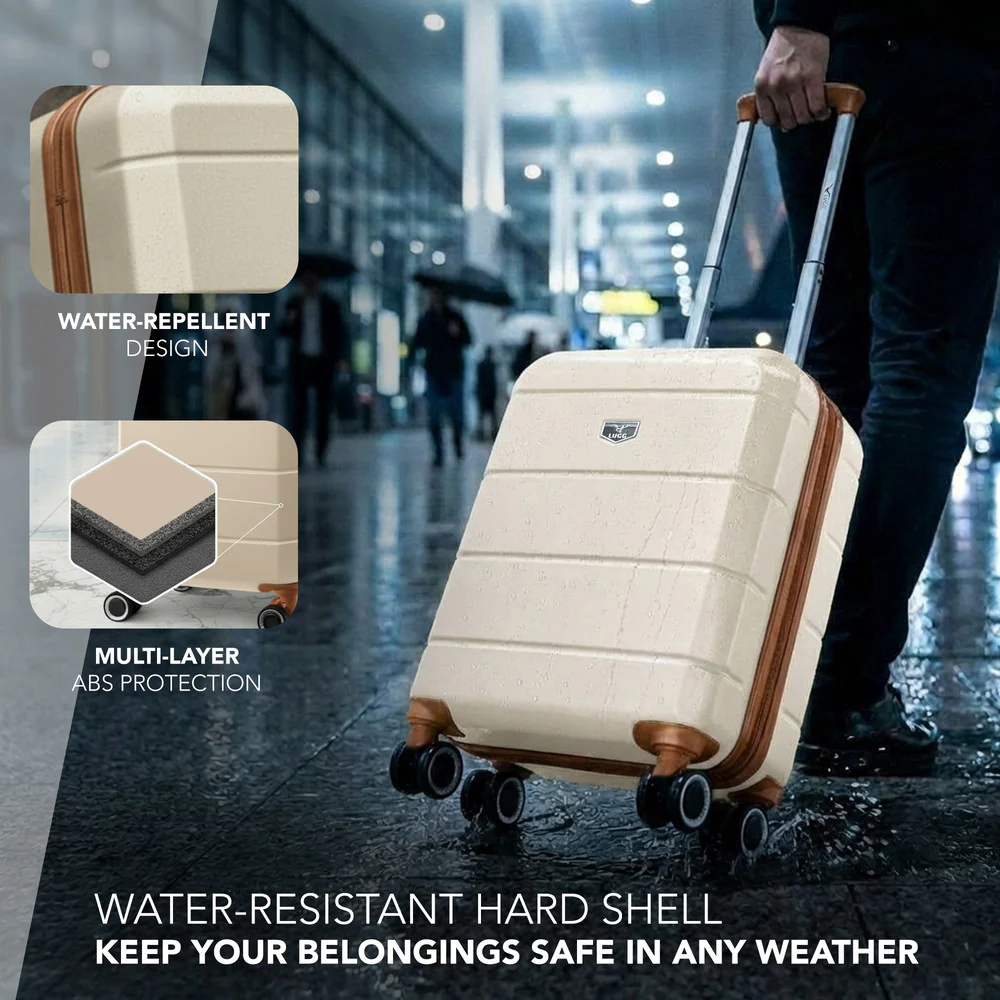 LUGG Jetset 15 Inch ABS Shell Protection Water Resistant & Safe Locking System Easyjet Free Under Seat Luggage (45x33x20cm) - Cream & Brown - Image 4