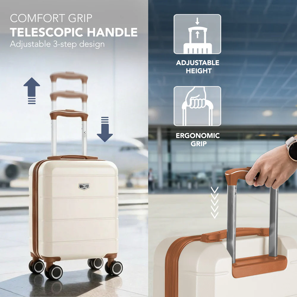 LUGG Jetset 15 Inch ABS Shell Protection Water Resistant & Safe Locking System Easyjet Free Under Seat Luggage (45x33x20cm) - Cream & Brown - Image 6