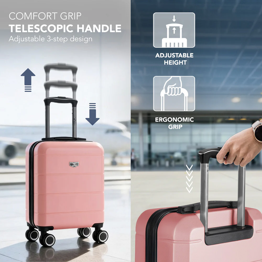 LUGG Jetset 15 Inch ABS Shell Protection Water Resistant & Safe Locking System Easyjet Free Under Seat Luggage (45x33x20cm) - Rose Gold - Image 6