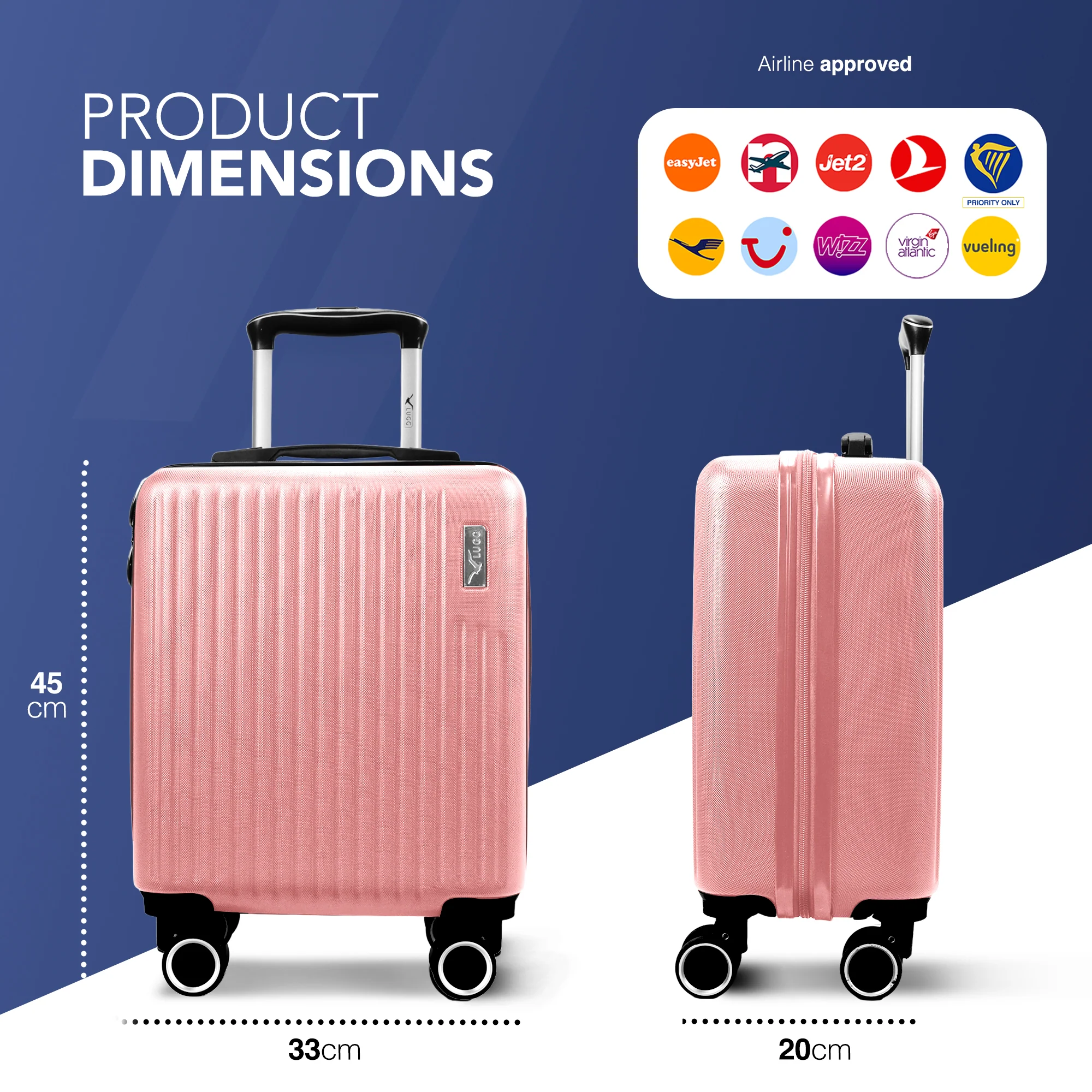 Vacay 15” Suitcase ABS Luggage, Aluminium Trolley Handle, 360° Spinner Wheels - Airline Compatible (45 x 33x 20cm) - Clay - Image 2