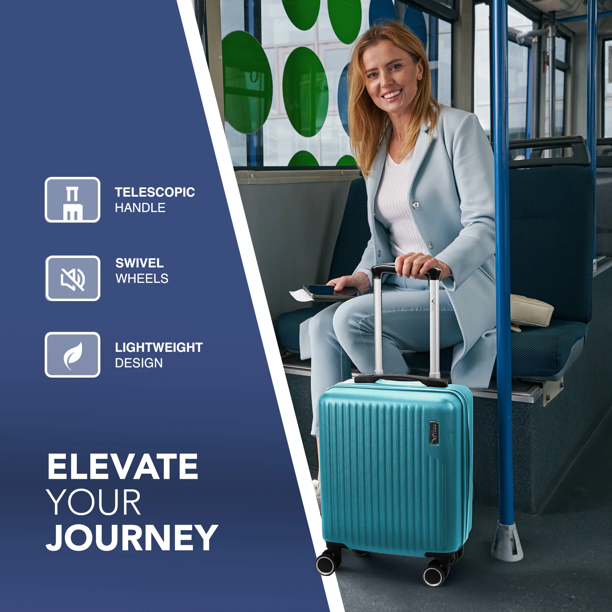 Vacay 15” Suitcase ABS Luggage, Aluminium Trolley Handle, 360° Spinner Wheels - Airline Compatible (45 x 33x 20cm) - Ocean - Image 5