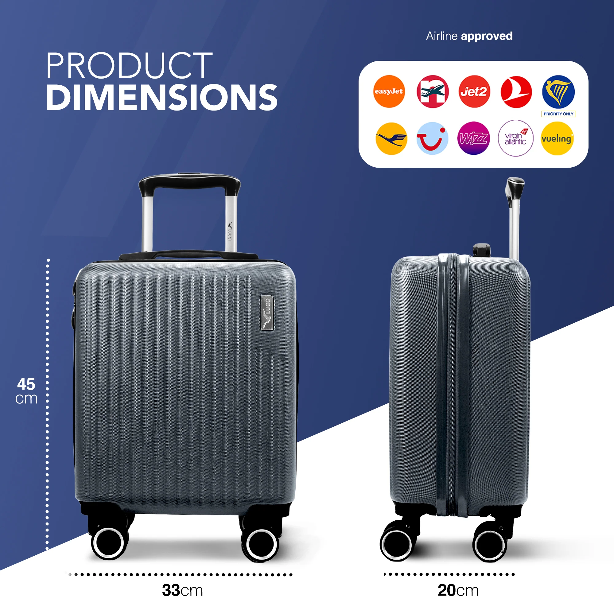 Vacay 15” Suitcase ABS Luggage, Aluminium Trolley Handle, 360° Spinner Wheels - Airline Compatible (45 x 33x 20cm) - Raven - Image 2