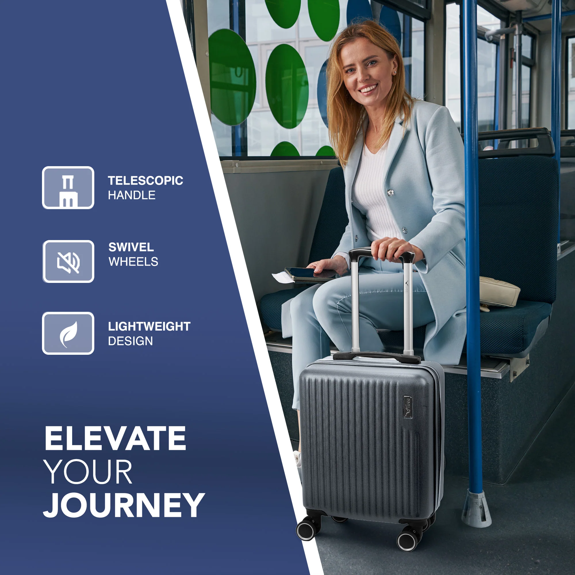 Vacay 15” Suitcase ABS Luggage, Aluminium Trolley Handle, 360° Spinner Wheels - Airline Compatible (45 x 33x 20cm) - Raven - Image 5