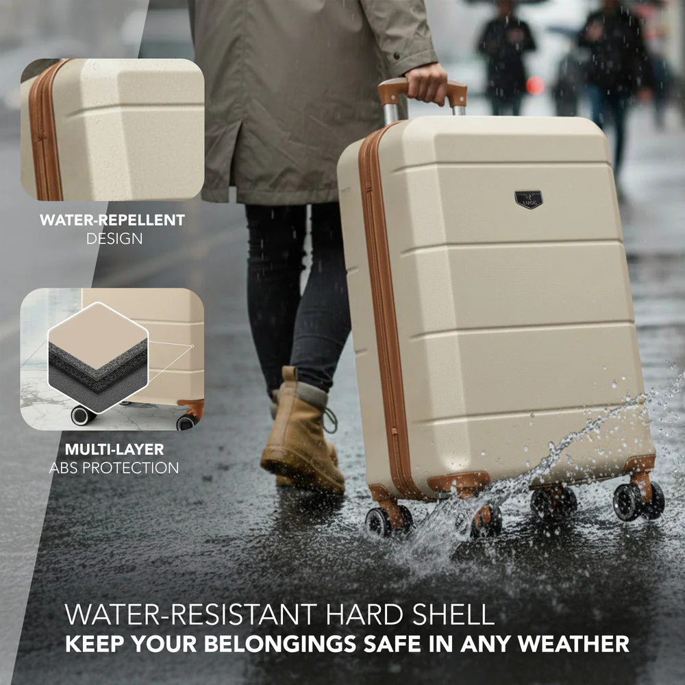 Jetset 20" Cabin Suitcase - 55 x 35 x 23cm in Cream & Brown - Image 4