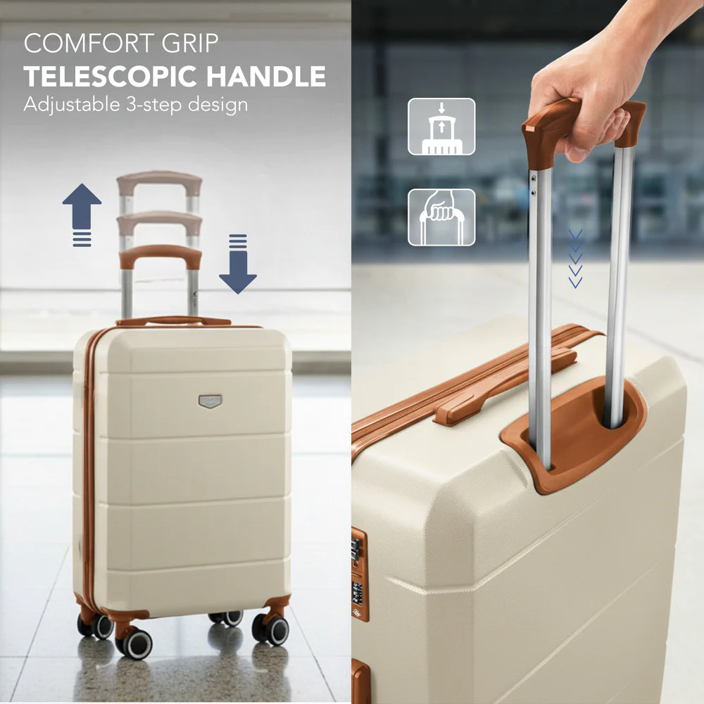Jetset 20" Cabin Suitcase - 55 x 35 x 23cm in Cream & Brown - Image 7