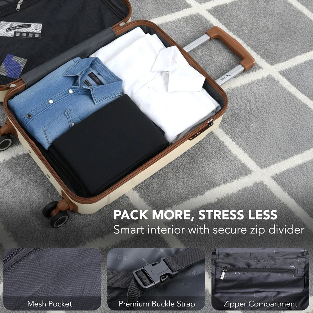 Jetset 20" Cabin Suitcase - 55 x 35 x 23cm in Cream & Brown - Image 8
