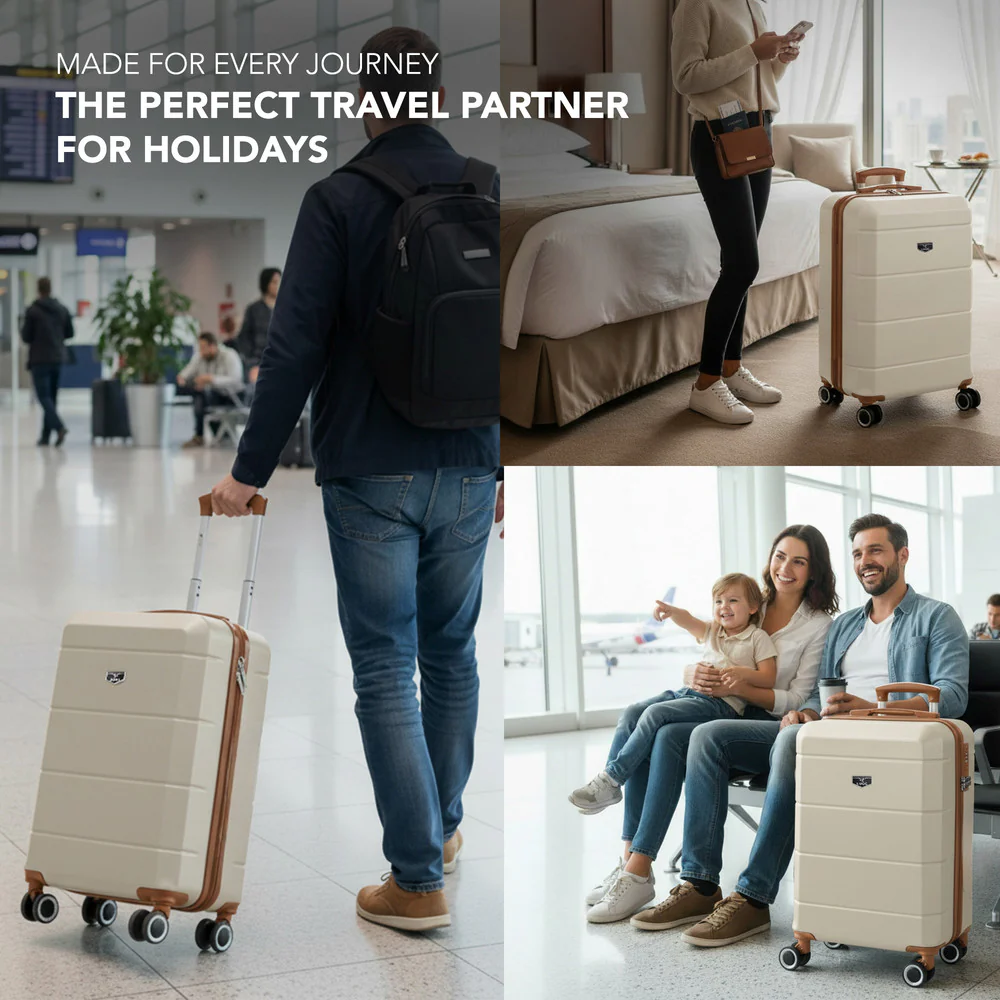 Jetset 20" Cabin Suitcase - 55 x 35 x 23cm in Cream & Brown - Image 9
