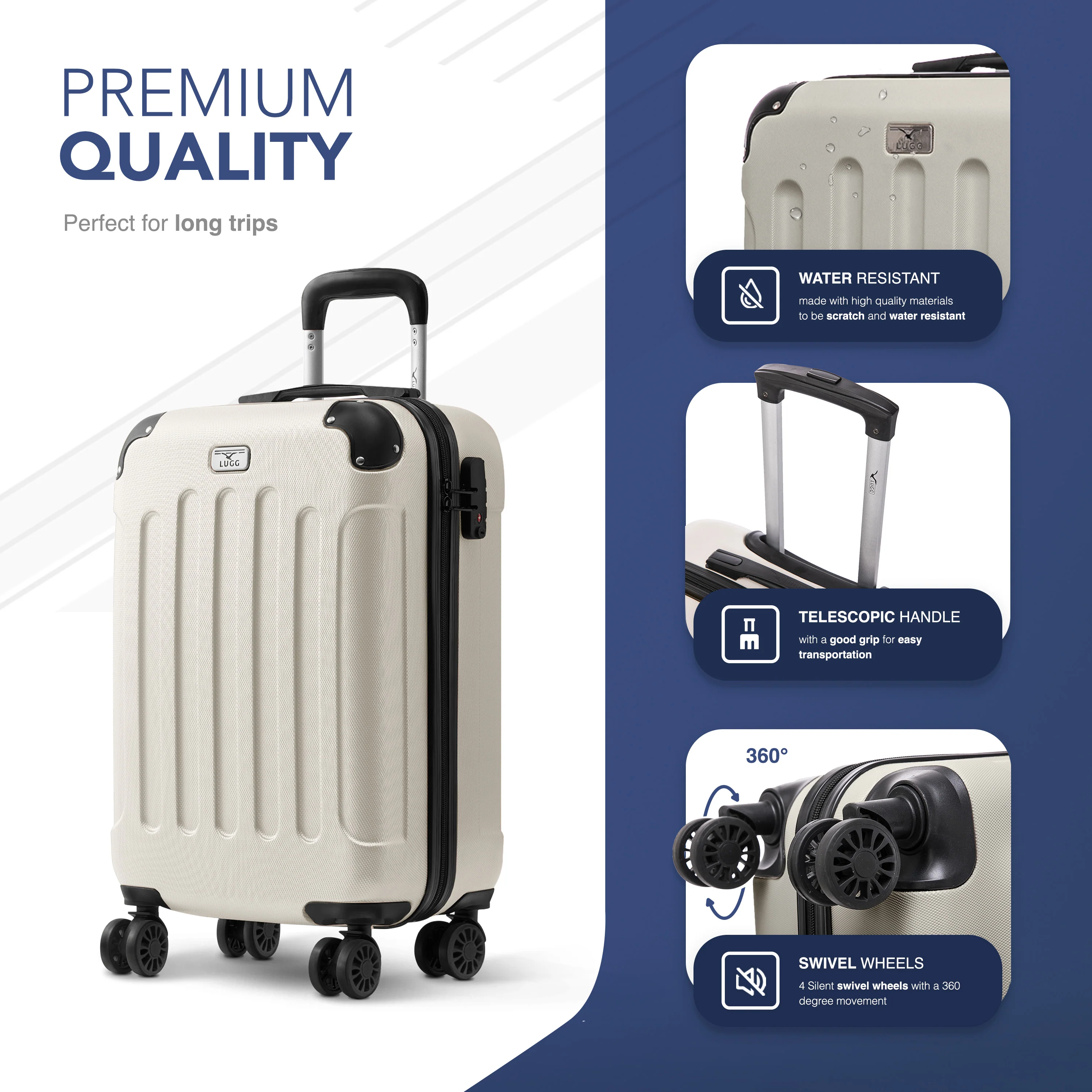 Skywander 20" Cabin Suitcase - 55 x 35 x 23cm in Beige - Image 3