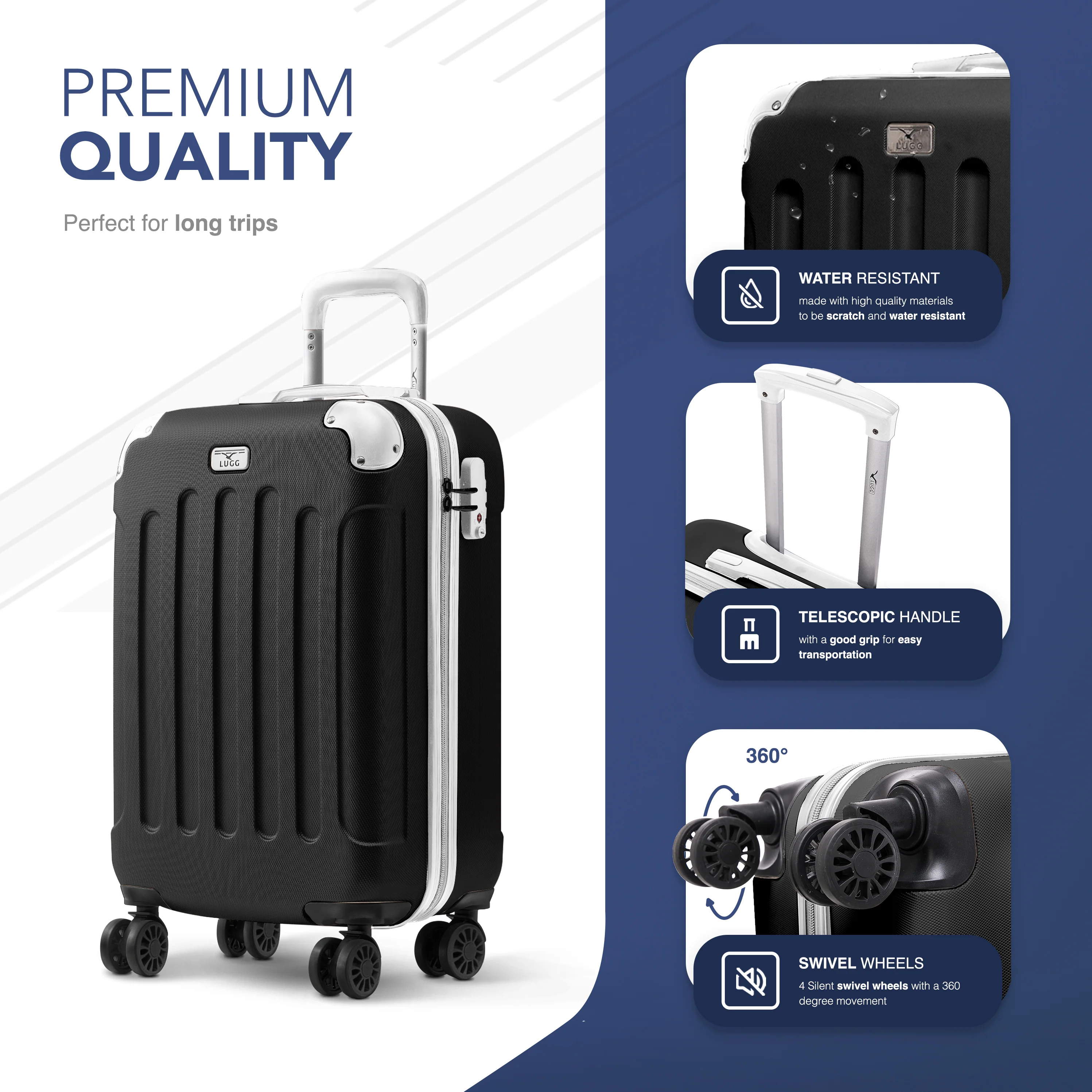 Skywander 20" Cabin Suitcase - 55 x 35 x 23cm in Black & White - Image 3