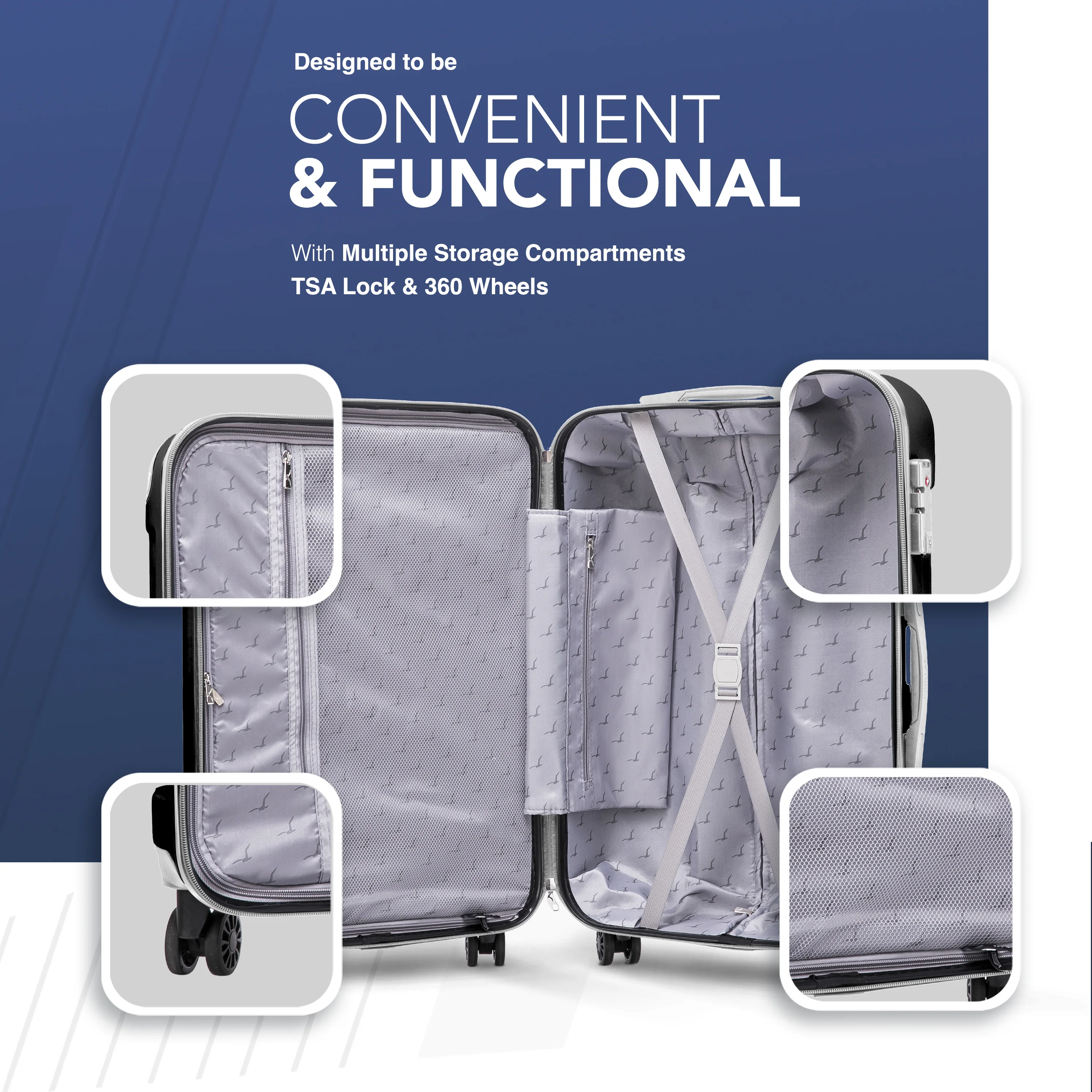Skywander 20" Cabin Suitcase - 55 x 35 x 23cm in Black & White - Image 5