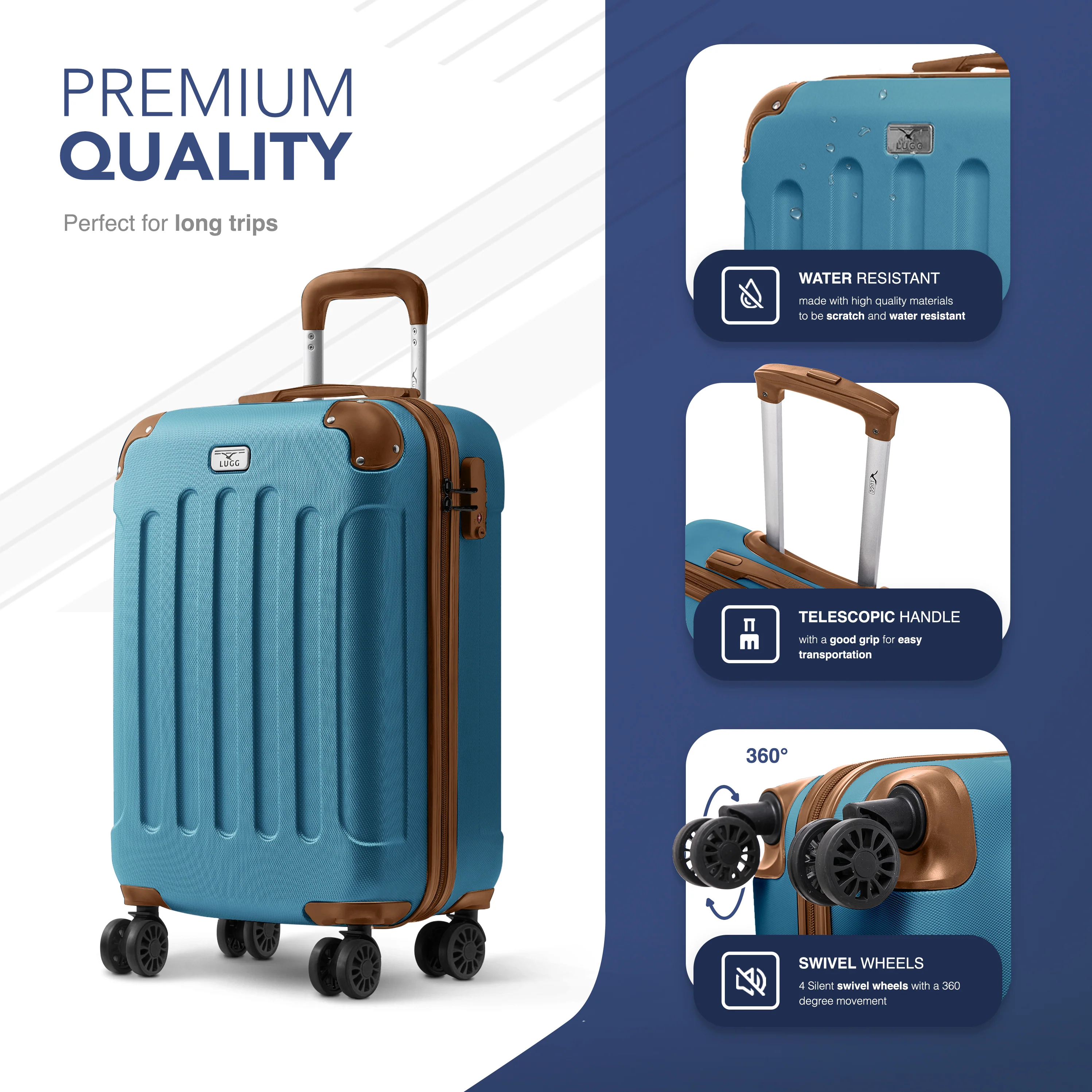Skywander 20" Cabin Suitcase - 55 x 35 x 23cm in Blue & Brown - Image 6