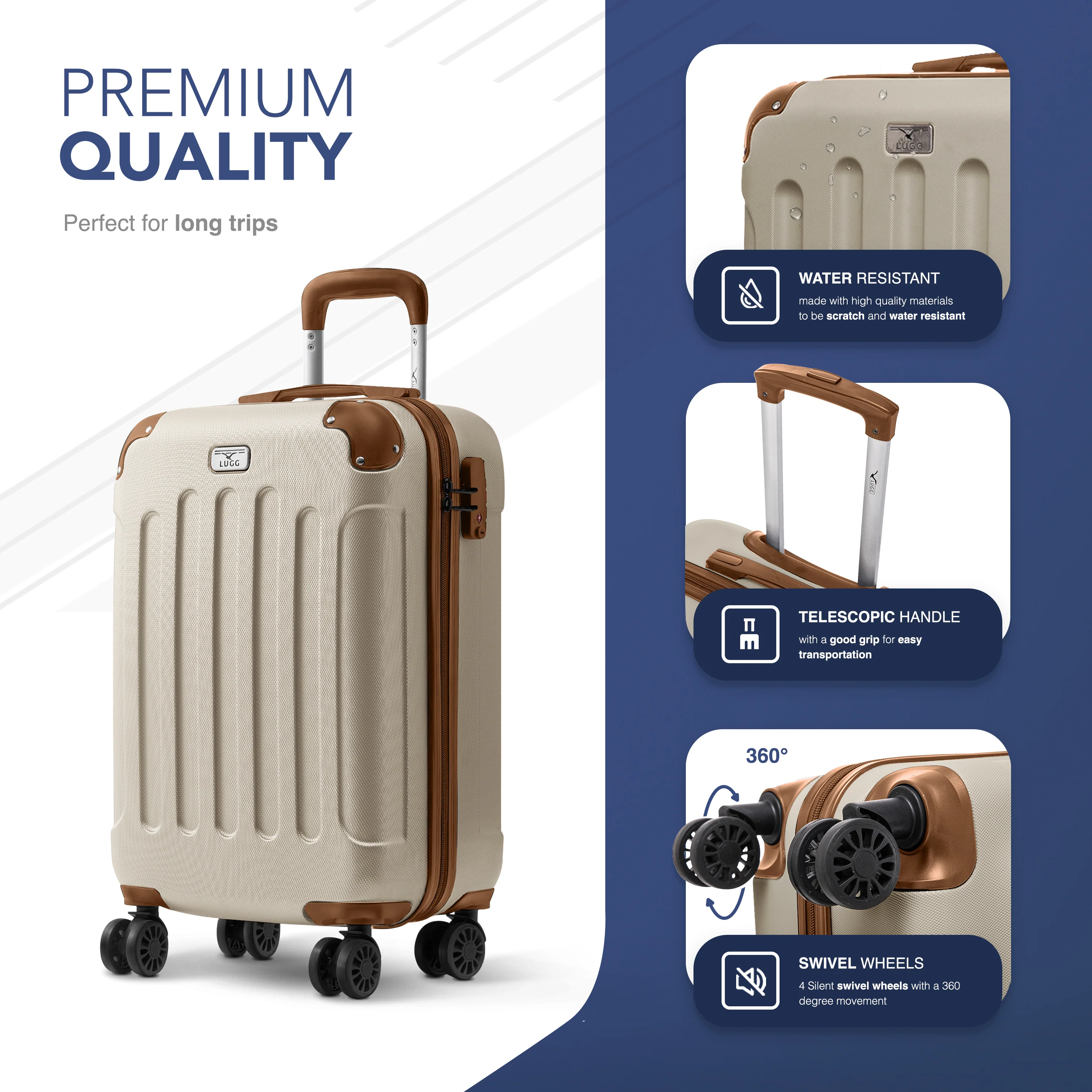 Skywander 20" Cabin Suitcase - 55 x 35 x 23cm in Cream & Brown - Image 6
