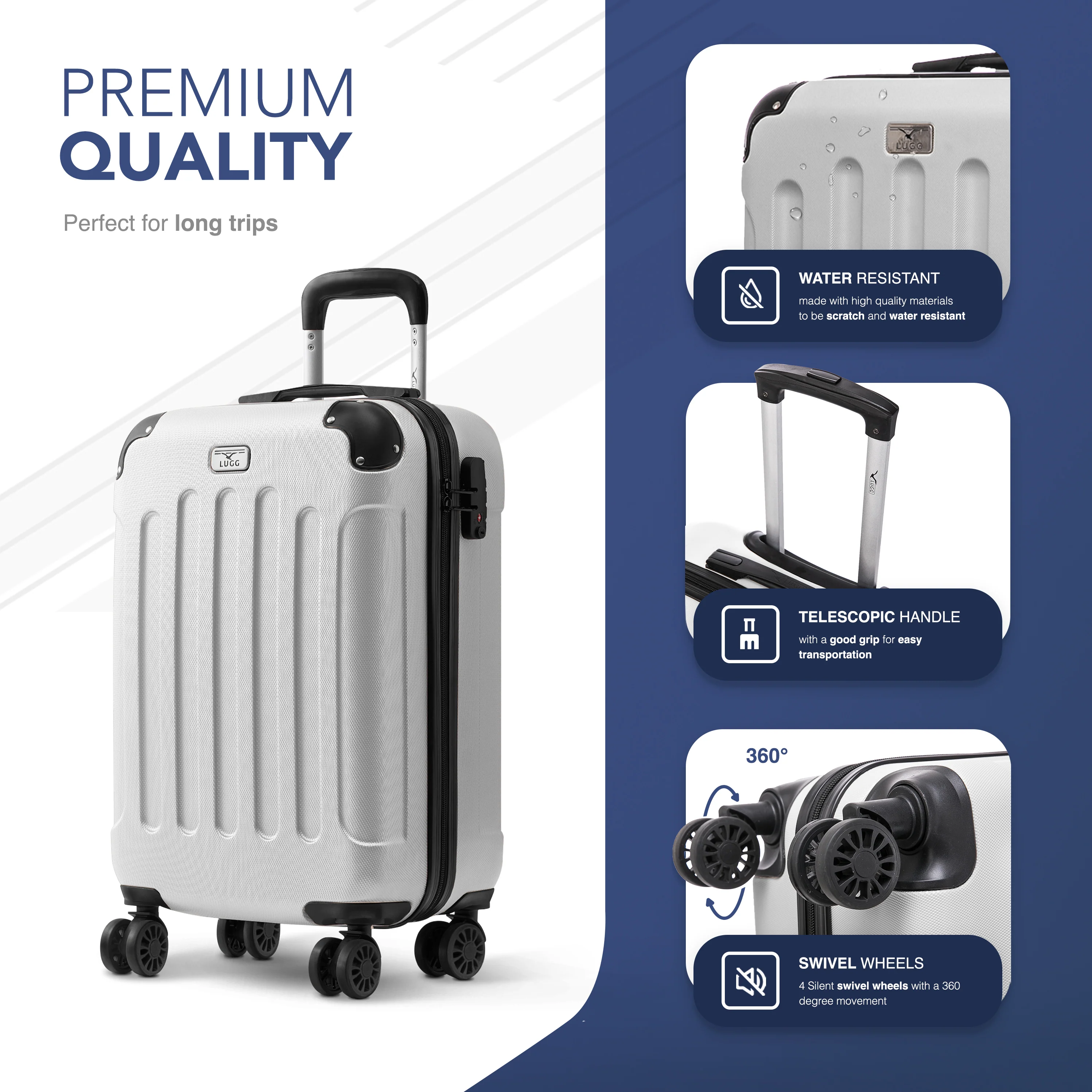 Skywander 20" Cabin Suitcase - 55 x 35 x 23cm in White - Image 7