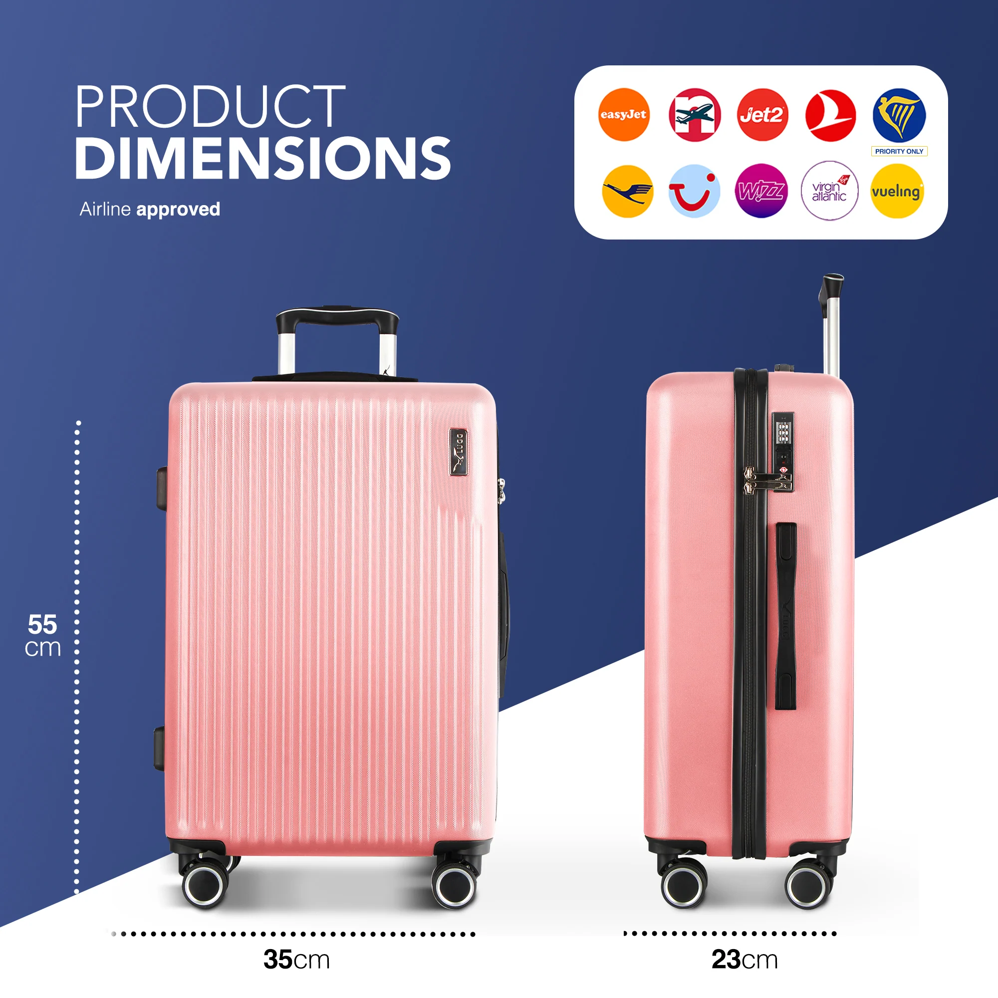 Vacay 20” Suitcase ABS Luggage with TSA Indent Lock, Aluminium Trolley Handle, 360° Spinner Wheels - Airline Compatible (55 x 35 x 23cm) - Clay - Image 2