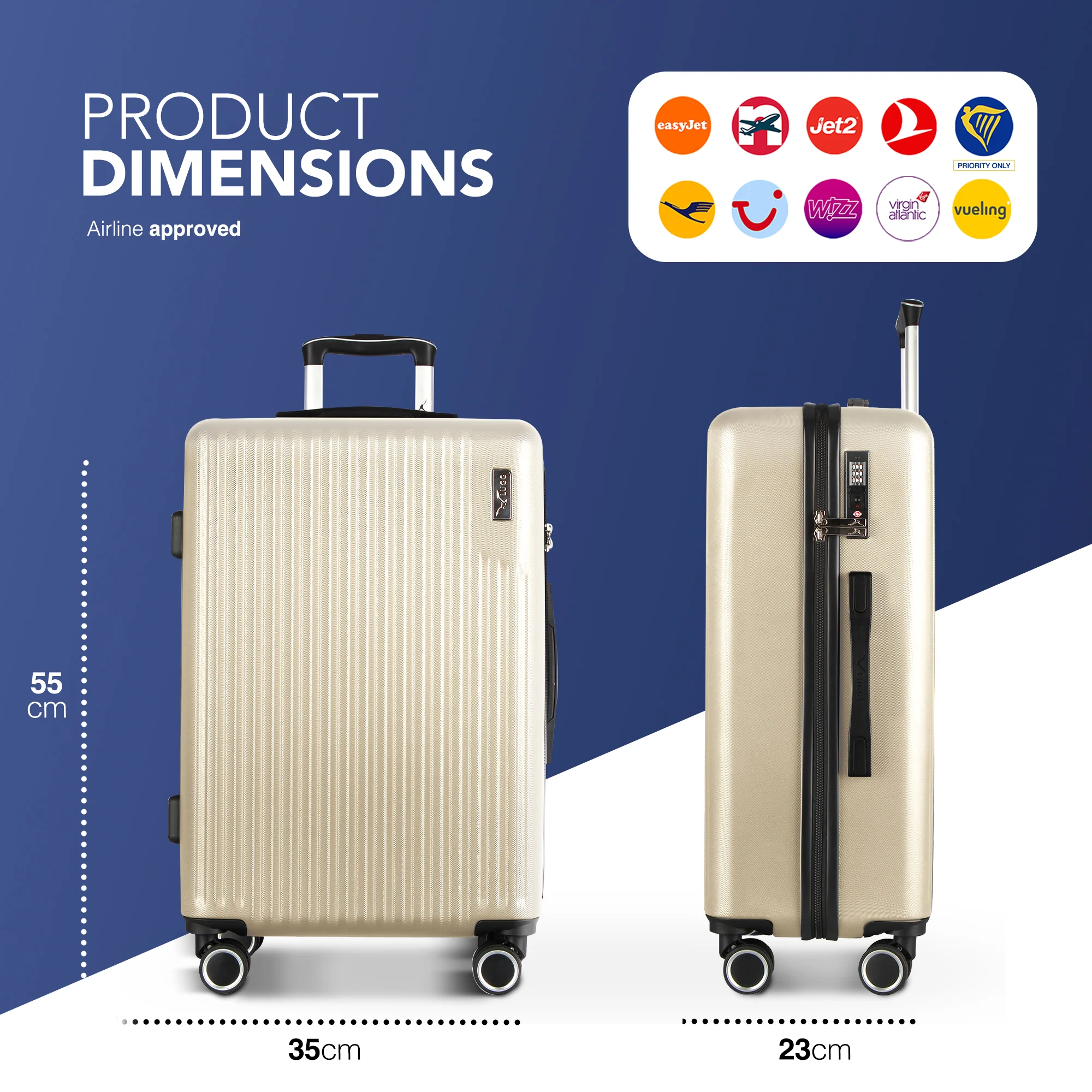 Vacay 20” Suitcase ABS Luggage with TSA Indent Lock, Aluminium Trolley Handle, 360° Spinner Wheels - Airline Compatible (55 x 35 x 23cm) - Earth - Image 2