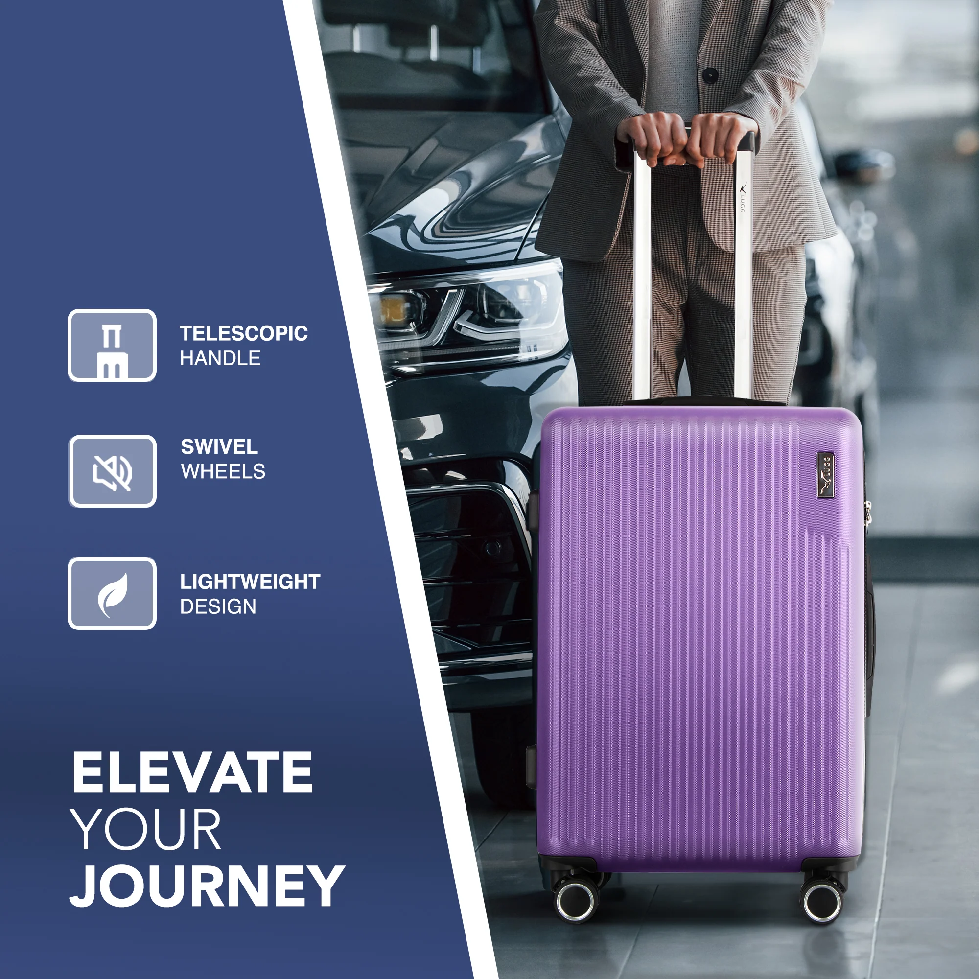 Vacay 20” Suitcase ABS Luggage with TSA Indent Lock, Aluminium Trolley Handle, 360° Spinner Wheels - Airline Compatible (55 x 35 x 23cm) - Lavender - Image 4
