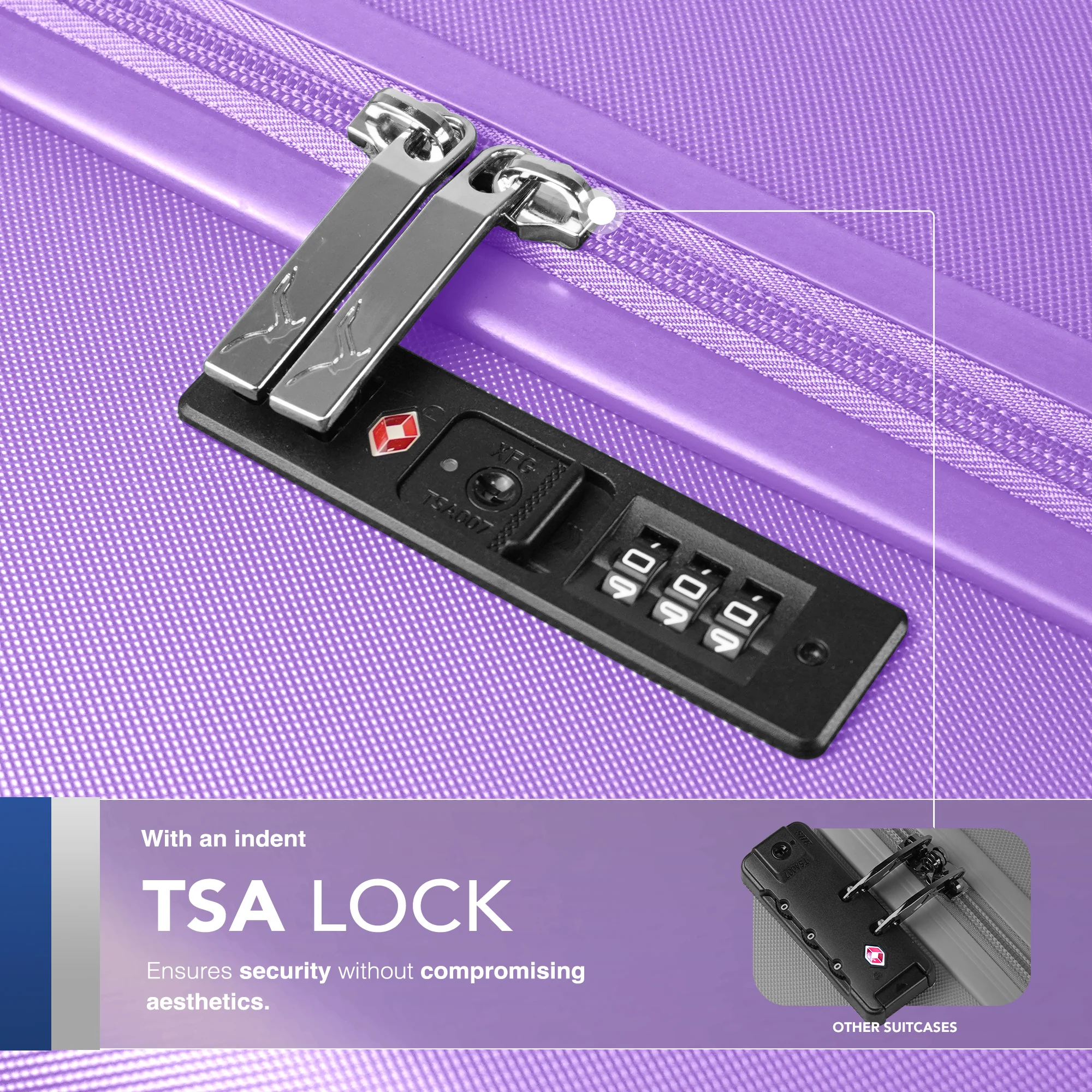 Vacay 20” Suitcase ABS Luggage with TSA Indent Lock, Aluminium Trolley Handle, 360° Spinner Wheels - Airline Compatible (55 x 35 x 23cm) - Lavender - Image 5