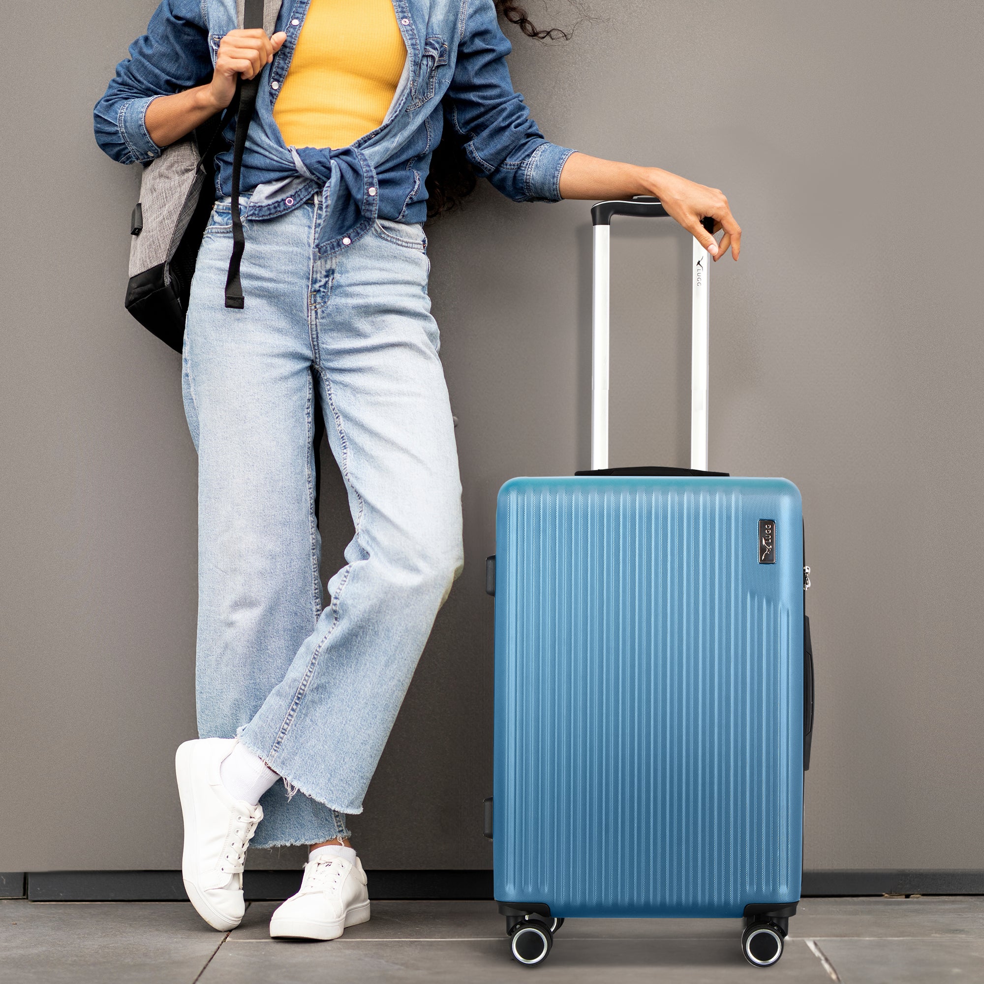 Vacay 20” Suitcase ABS Luggage with TSA Indent Lock, Aluminium Trolley Handle, 360° Spinner Wheels - Airline Compatible (55 x 35 x 23cm) - Light Blue - Image 4