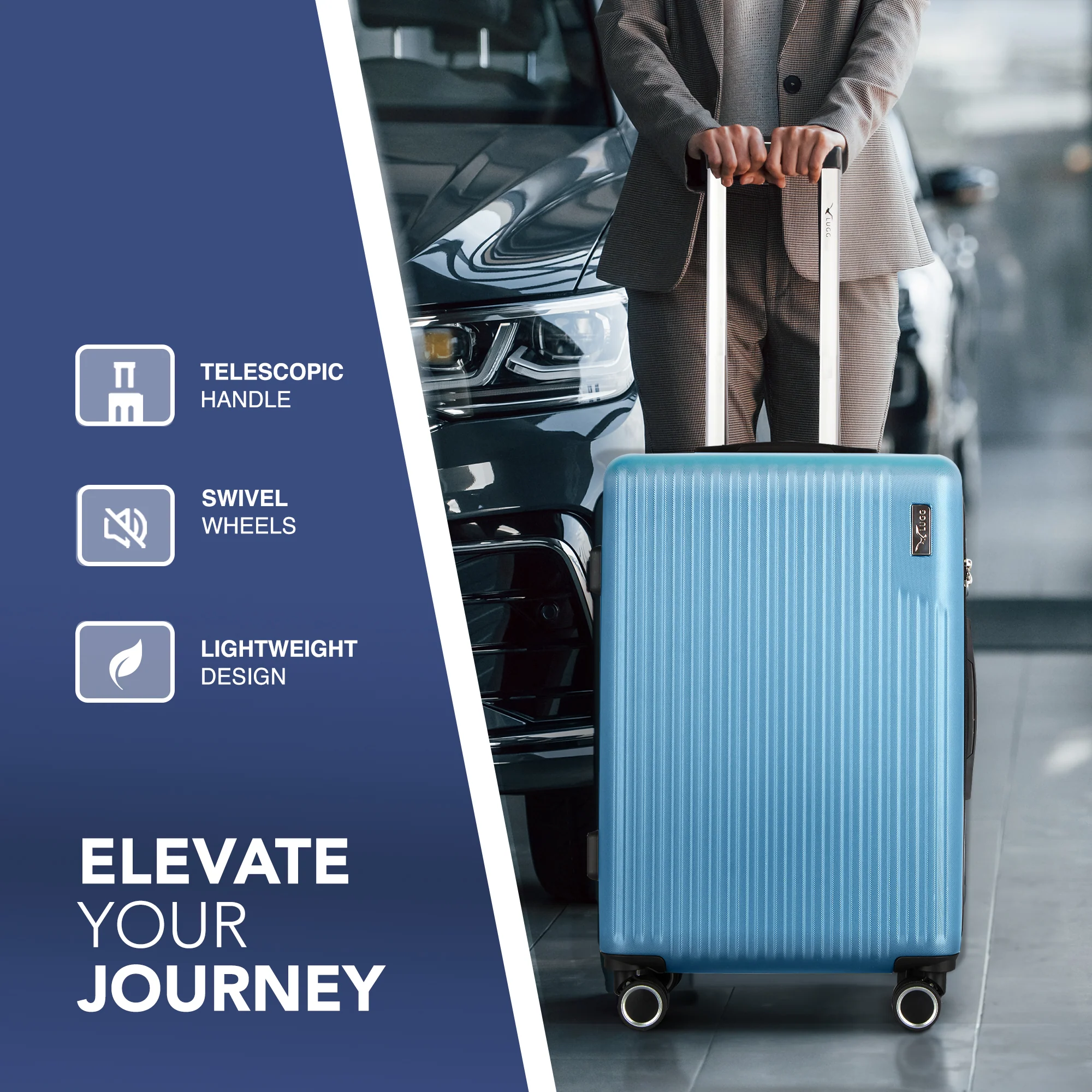 Vacay 20” Suitcase ABS Luggage with TSA Indent Lock, Aluminium Trolley Handle, 360° Spinner Wheels - Airline Compatible (55 x 35 x 23cm) - Light Blue - Image 7