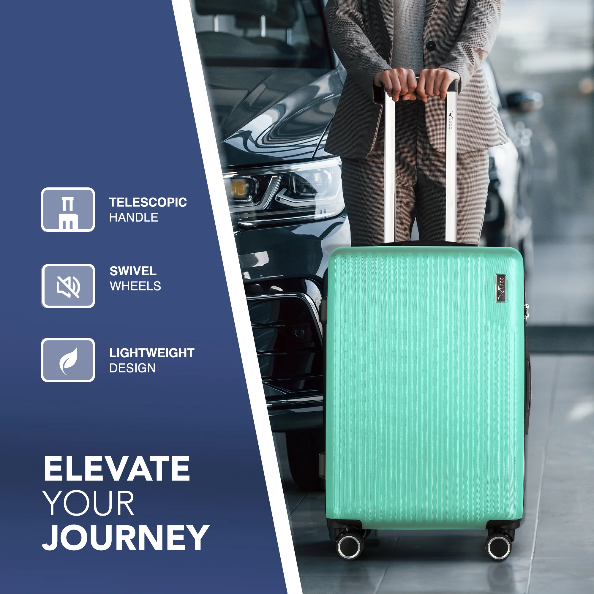 Vacay 20” Suitcase ABS Luggage with TSA Indent Lock, Aluminium Trolley Handle, 360° Spinner Wheels - Airline Compatible (55 x 35 x 23cm) - Mint - Image 3