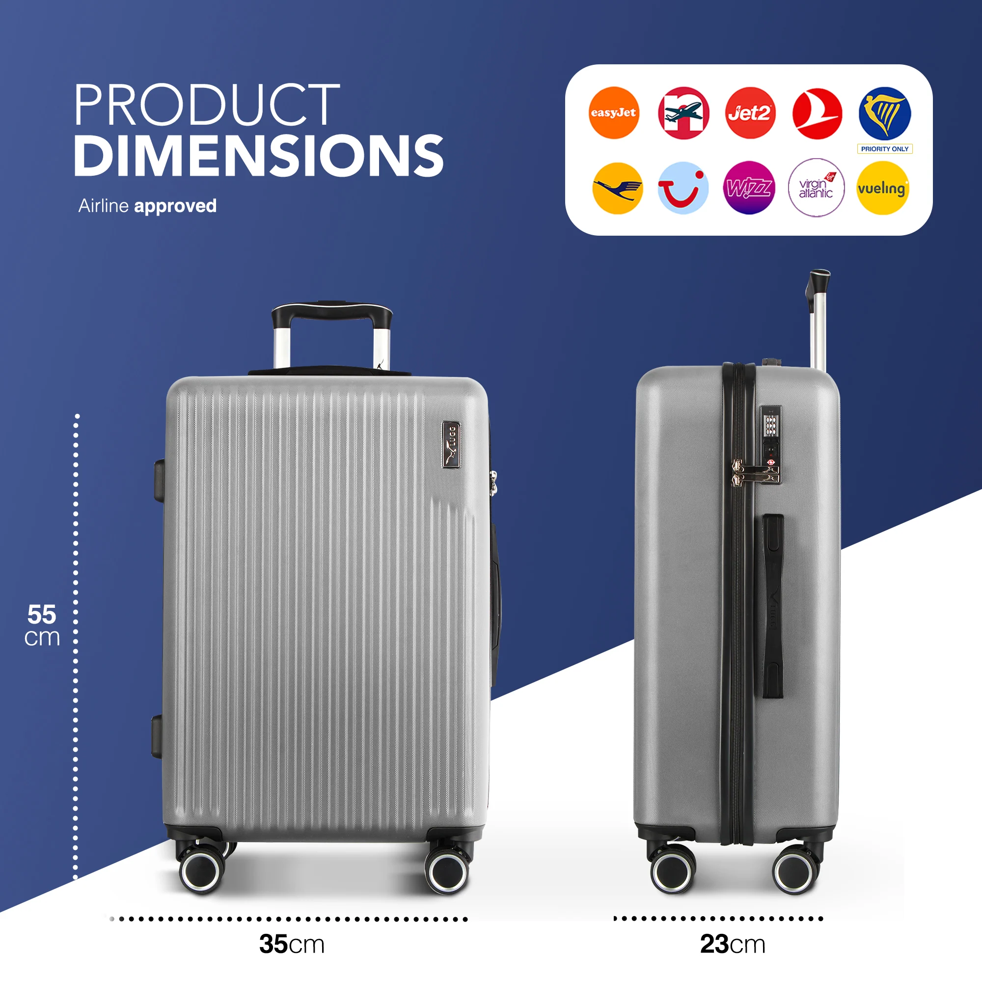 Vacay 20” Suitcase ABS Luggage with TSA Indent Lock, Aluminium Trolley Handle, 360° Spinner Wheels - Airline Compatible (55 x 35 x 23cm) - Raven - Image 2