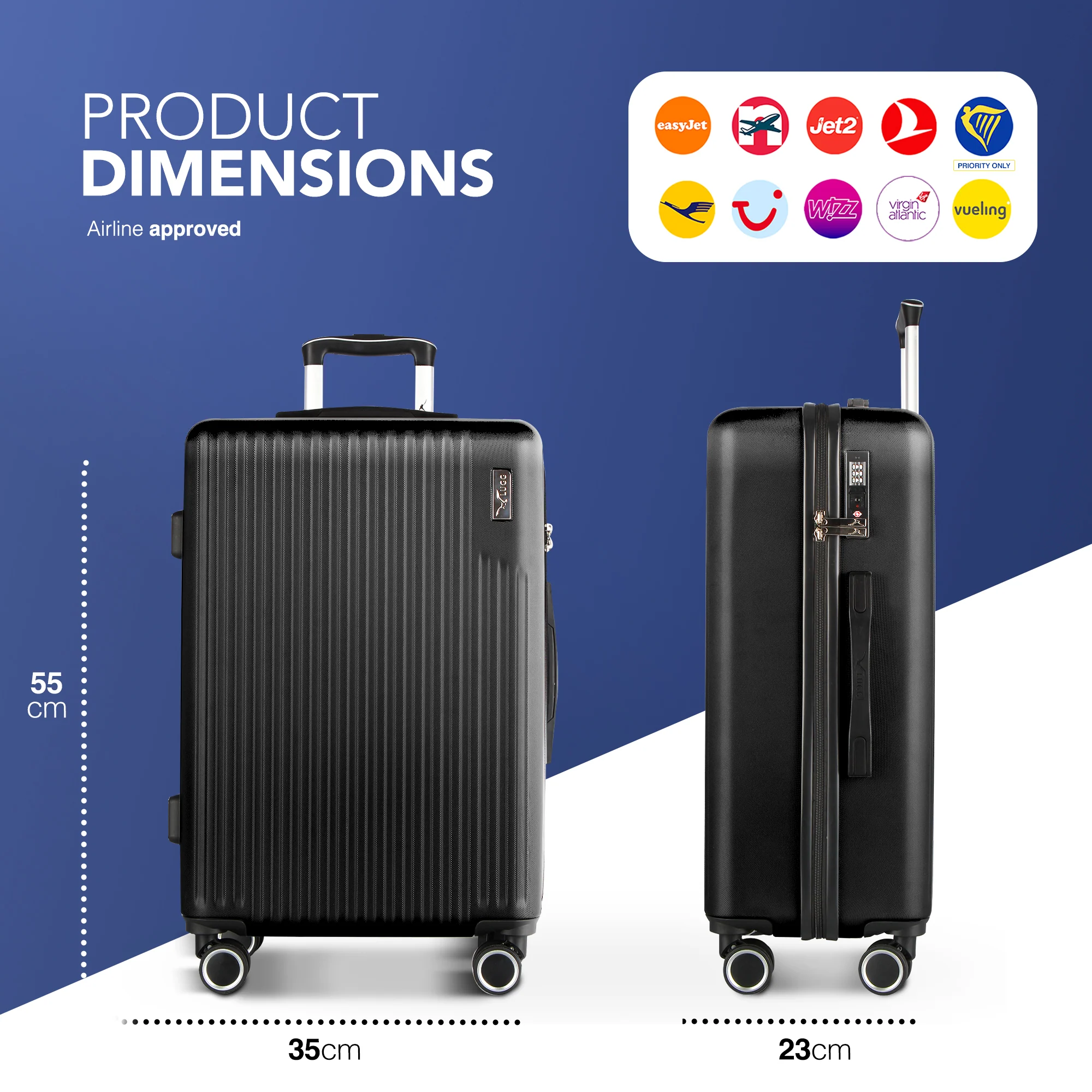 Vacay 20” Suitcase ABS Luggage with TSA Indent Lock, Aluminium Trolley Handle, 360° Spinner Wheels - Airline Compatible (55 x 35 x 23cm) - Shadow - Image 2