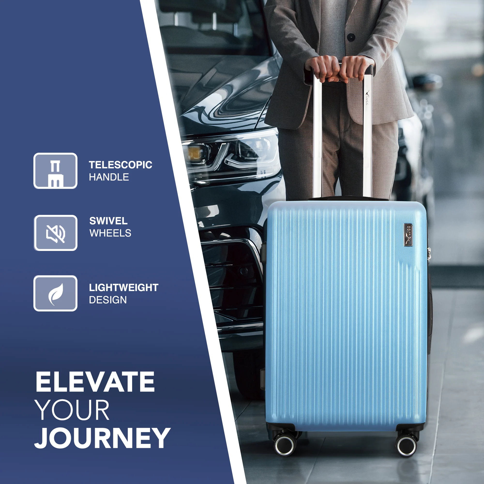 Vacay 20” Suitcase ABS Luggage with TSA Indent Lock, Aluminium Trolley Handle, 360° Spinner Wheels - Airline Compatible (55 x 35 x 23cm) - Sky Blue - Image 4