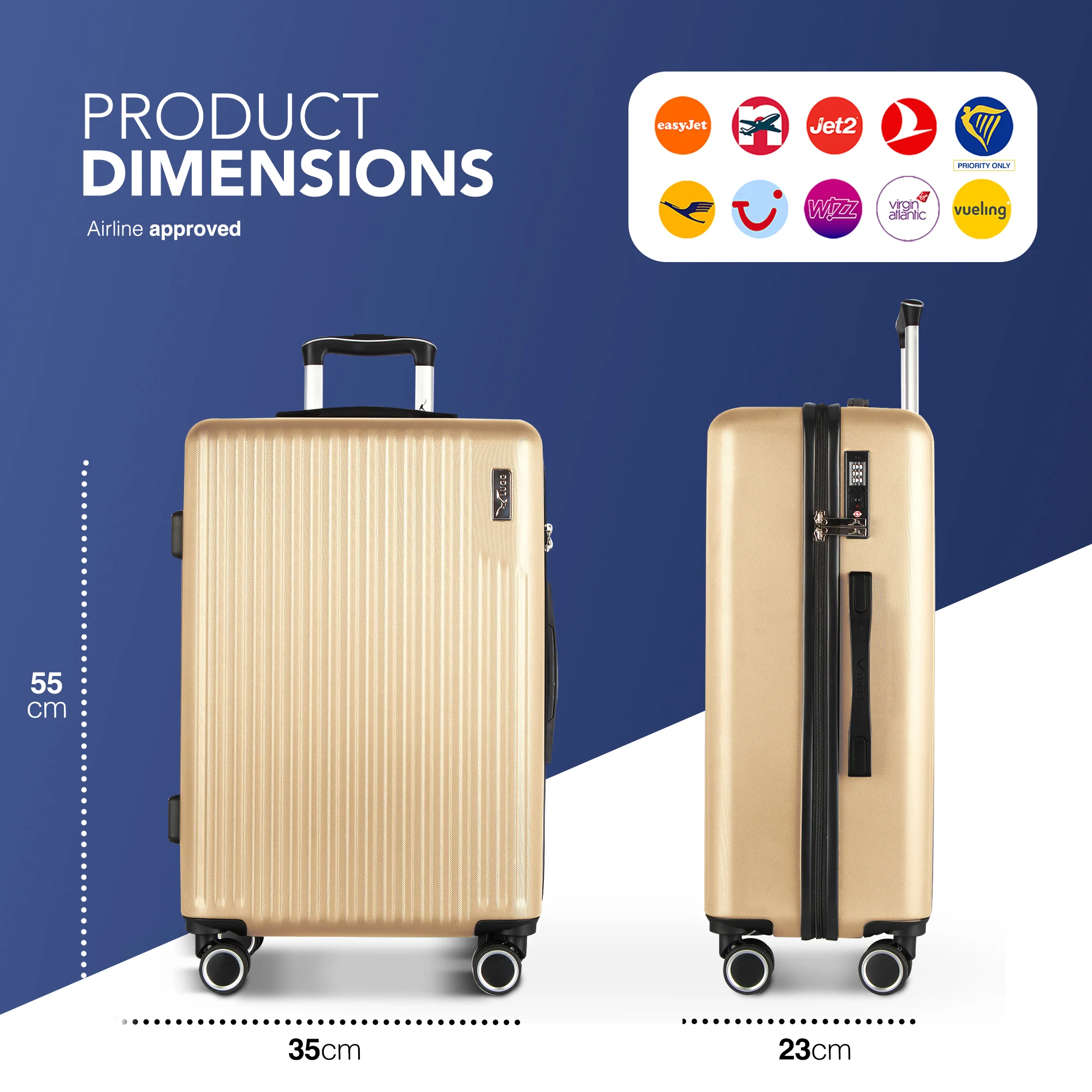 Vacay 20” Suitcase ABS Luggage with TSA Indent Lock, Aluminium Trolley Handle, 360° Spinner Wheels - Airline Compatible (55 x 35 x 23cm) - Sunset - Image 2