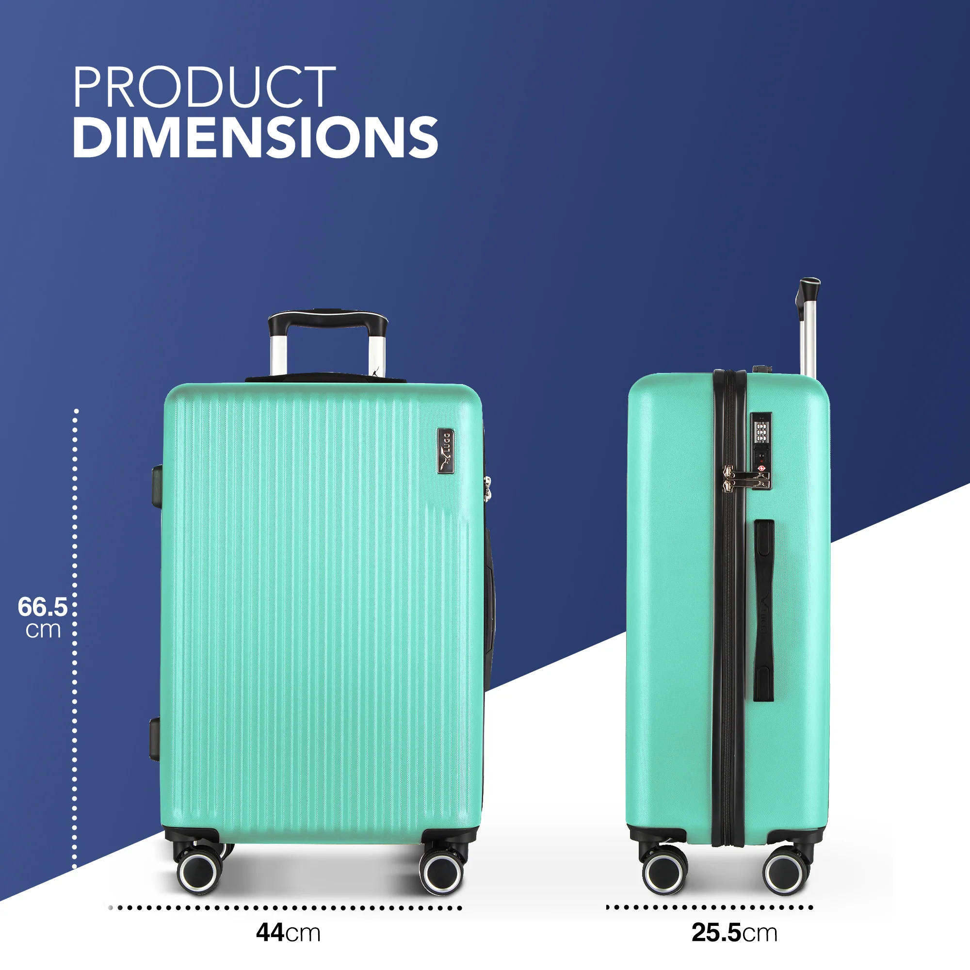 Vacay 24” Suitcase ABS Luggage with TSA Indent Lock, Aluminium Trolley Handle, 360° Spinner Wheels - Airline Compatible (66.5 x 25.5 x 44cm) - Mint - Image 2