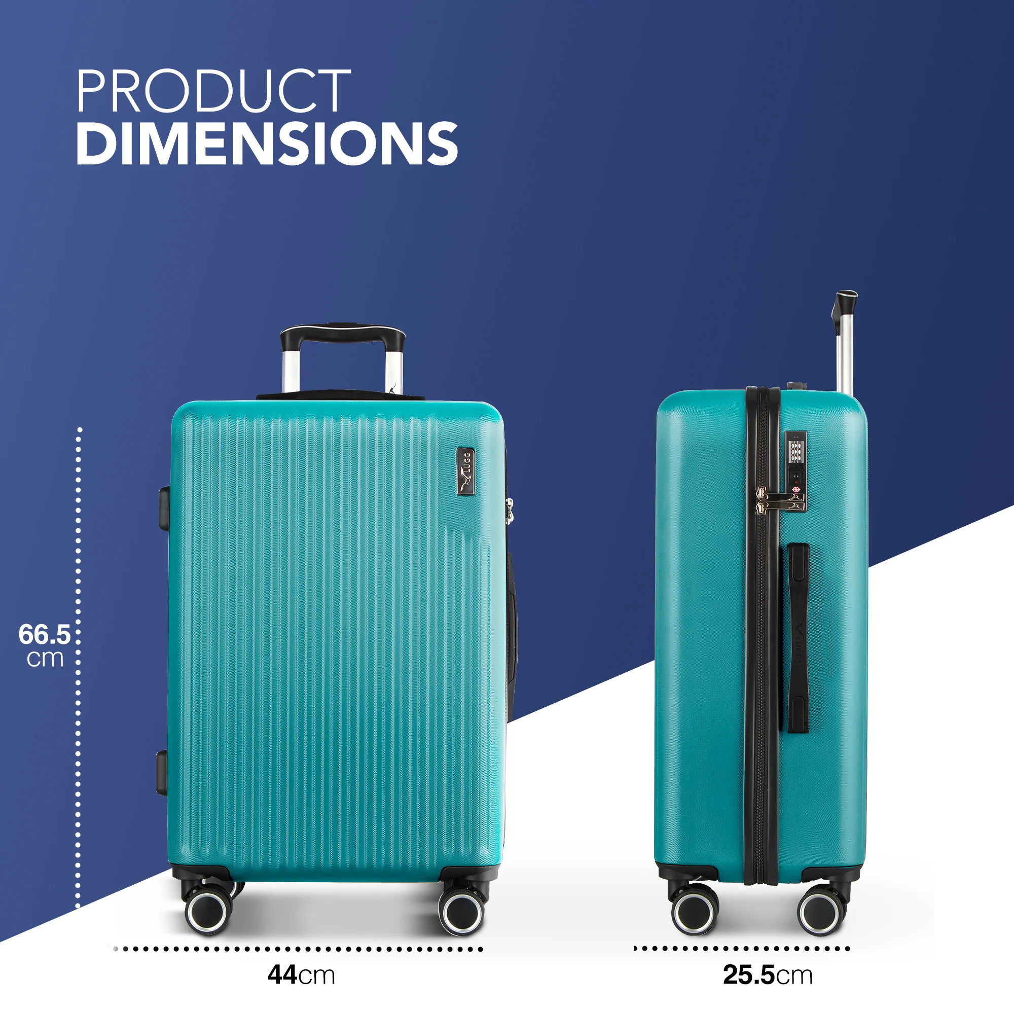 Vacay 24” Suitcase ABS Luggage with TSA Indent Lock, Aluminium Trolley Handle, 360° Spinner Wheels - Airline Compatible (66.5 x 25.5 x 44cm) - Ocean - Image 2