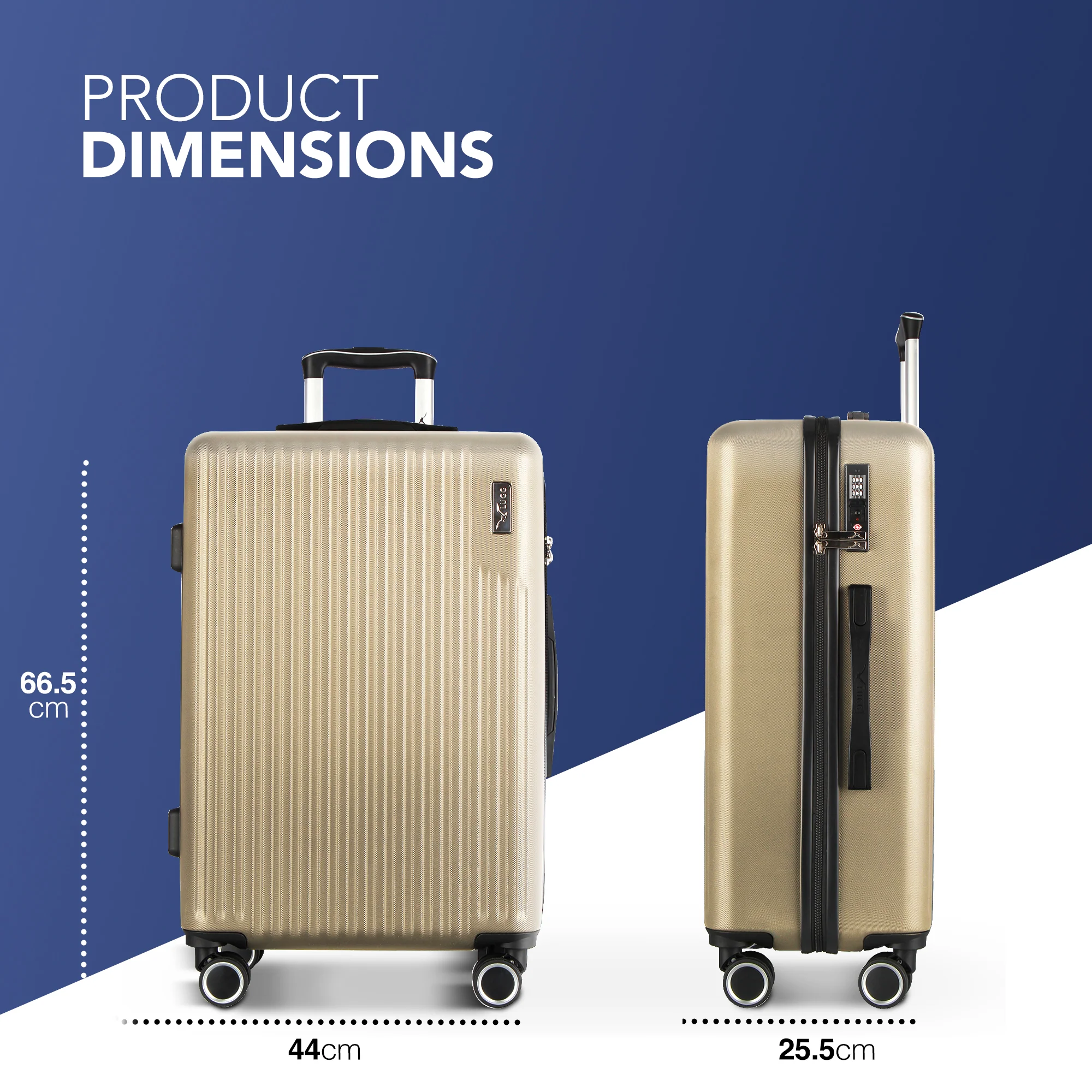 Vacay 24” Suitcase ABS Luggage with TSA Indent Lock, Aluminium Trolley Handle, 360° Spinner Wheels - Airline Compatible (66.5 x 25.5 x 44cm) - Sand - Image 2