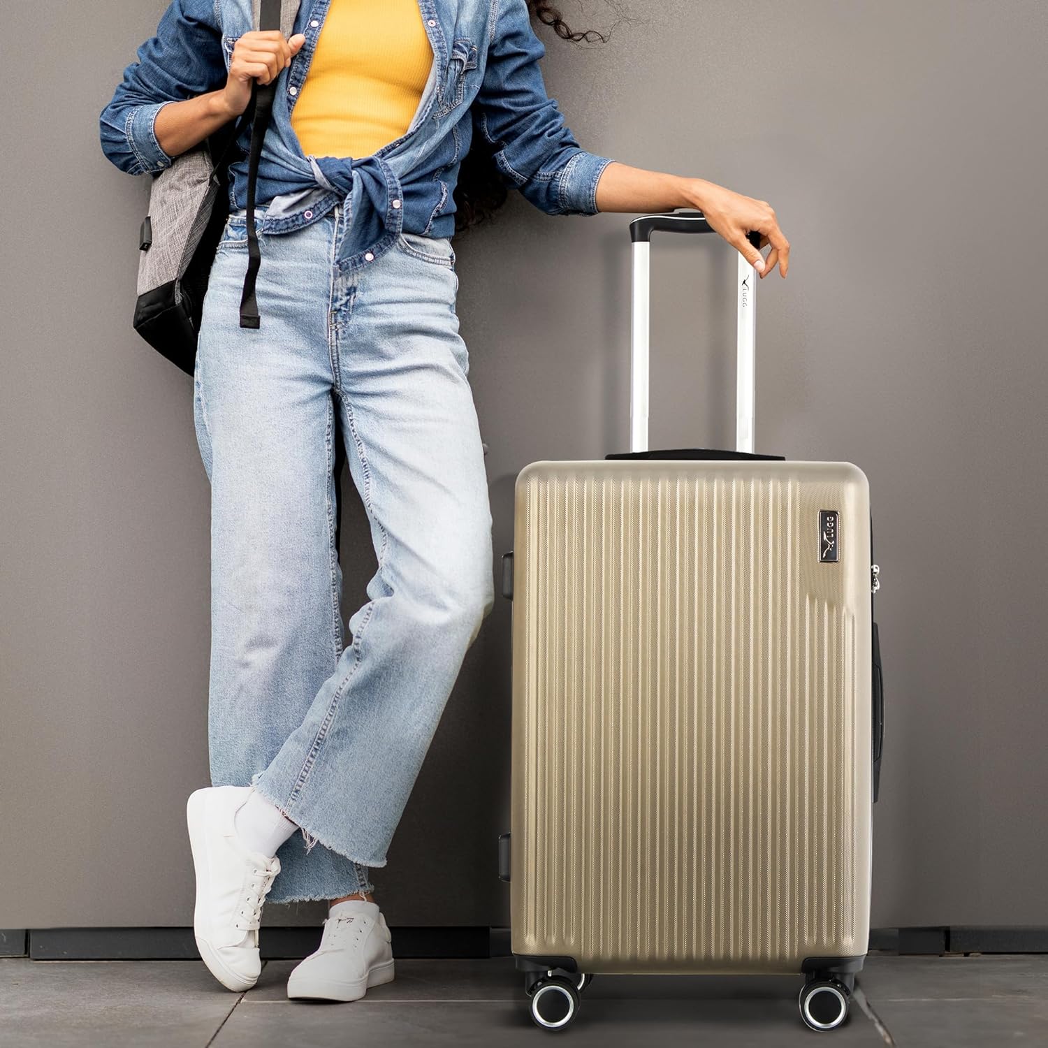 Vacay 24” Suitcase ABS Luggage with TSA Indent Lock, Aluminium Trolley Handle, 360° Spinner Wheels - Airline Compatible (66.5 x 25.5 x 44cm) - Sand - Image 7