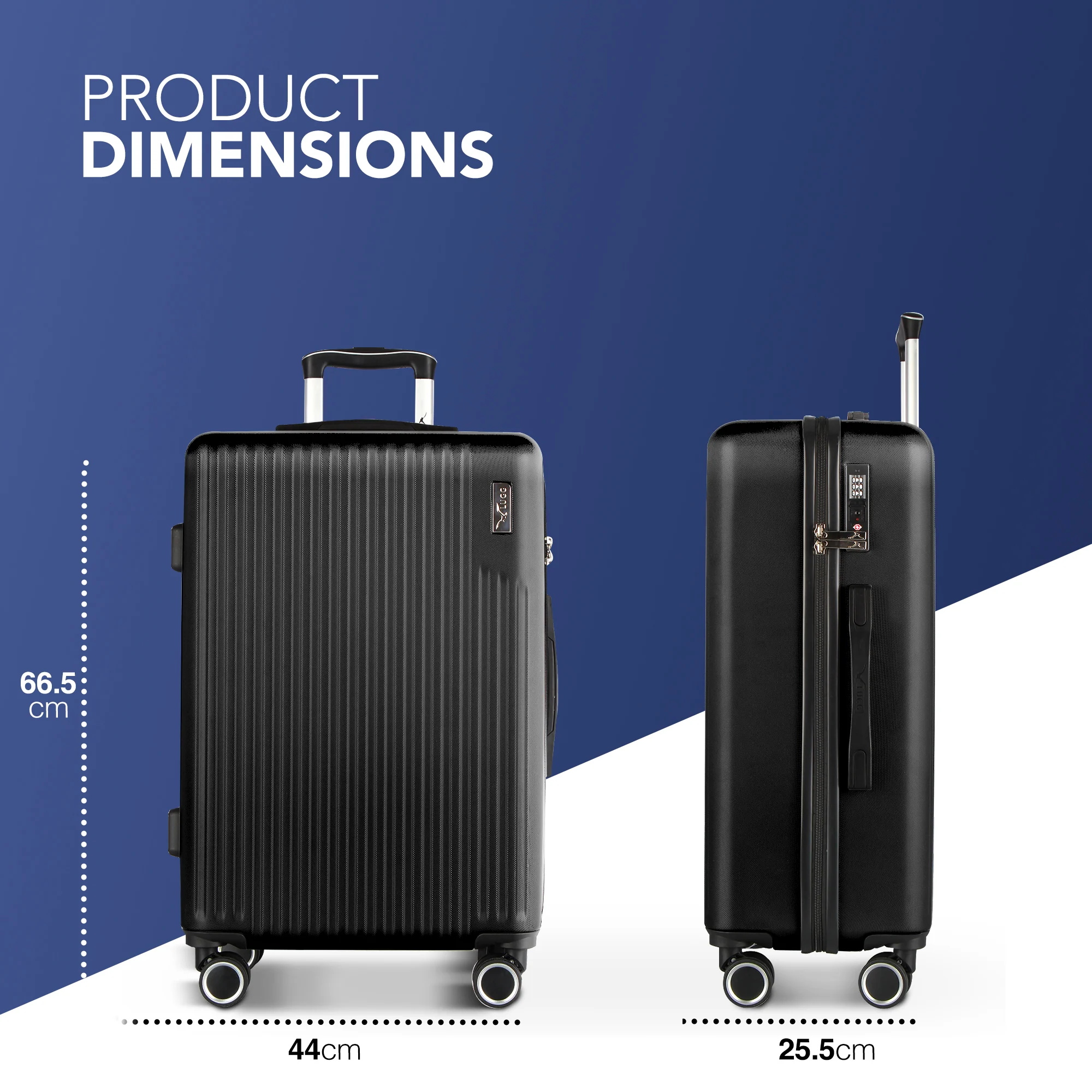 Vacay 24” Suitcase ABS Luggage with TSA Indent Lock, Aluminium Trolley Handle, 360° Spinner Wheels - Airline Compatible (66.5 x 25.5 x 44cm) - Shadow - Image 2