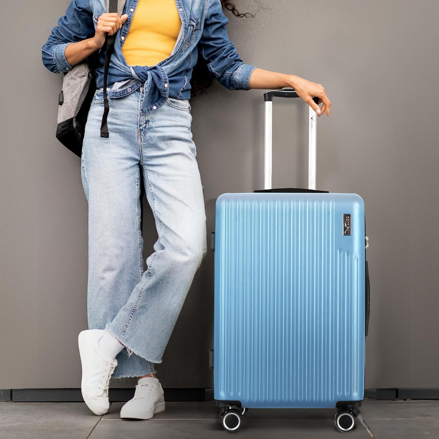Vacay 24” Suitcase ABS Luggage with TSA Indent Lock, Aluminium Trolley Handle, 360° Spinner Wheels - Airline Compatible (66.5 x 25.5 x 44cm) - Sky Blue - Image 7