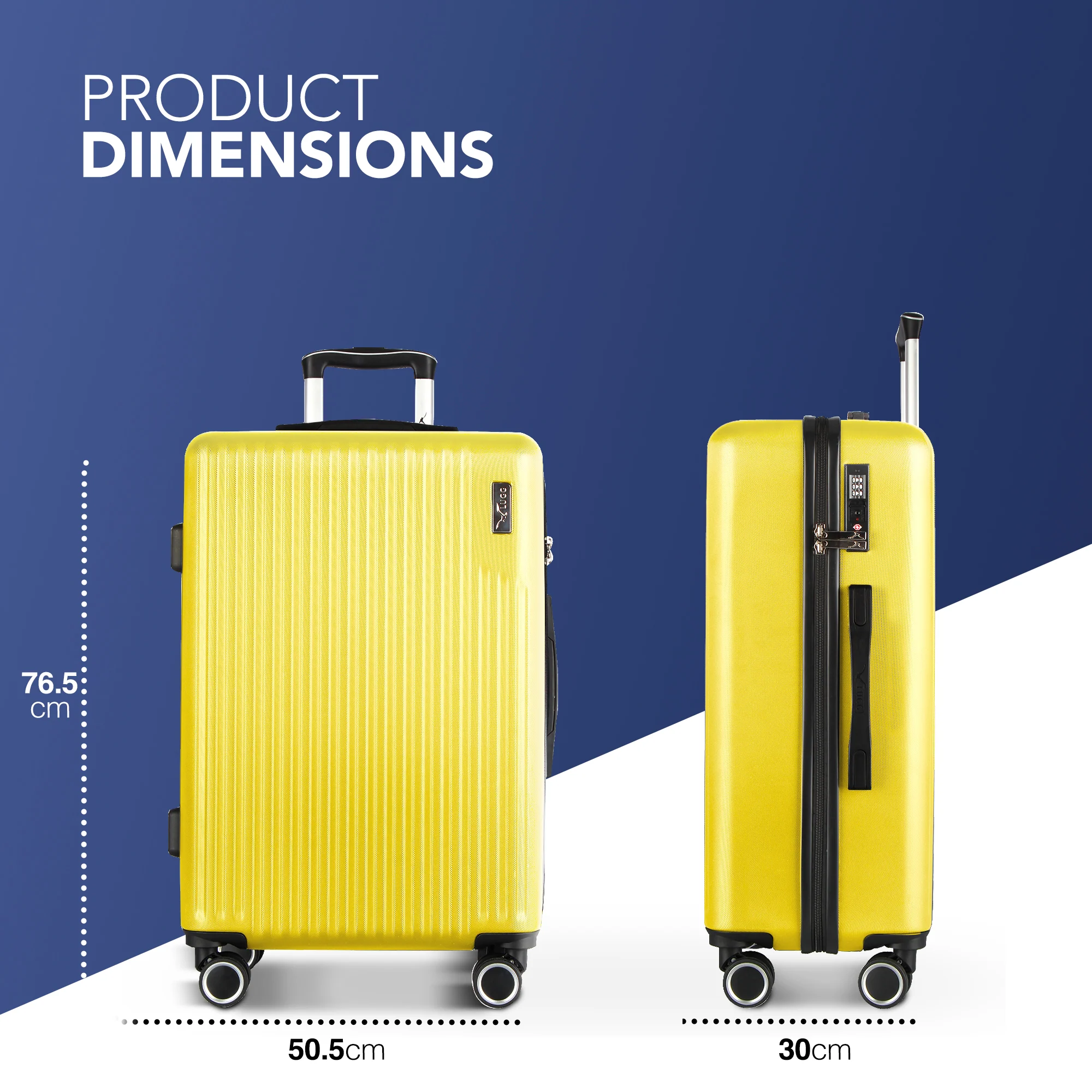 Vacay 28” Suitcase ABS Luggage with TSA Indent Lock, Aluminium Trolley Handle, 360° Spinner Wheels - Airline Compatible (76.5 x 30 x 50.5cm) - Citrine - Image 2