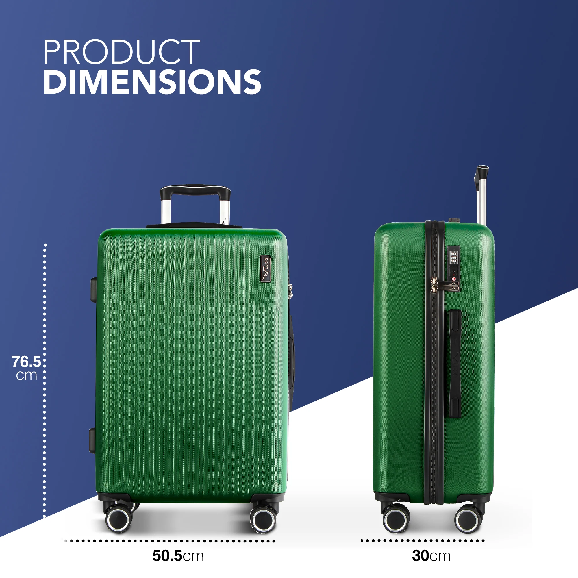 Vacay 28” Suitcase ABS Luggage with TSA Indent Lock, Aluminium Trolley Handle, 360° Spinner Wheels - Airline Compatible (76.5 x 30 x 50.5cm) - Forest - Image 2