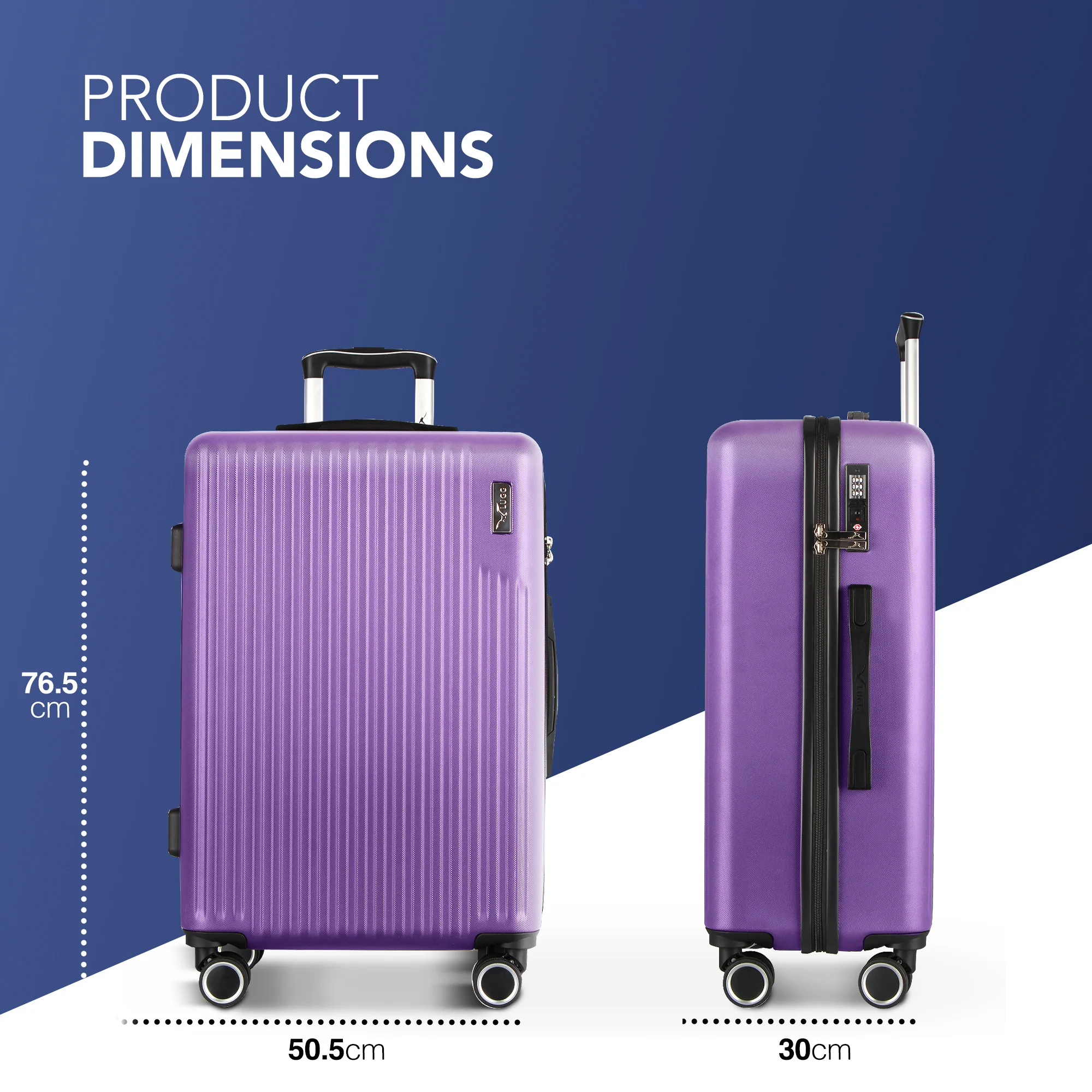 Vacay 28” Suitcase ABS Luggage with TSA Indent Lock, Aluminium Trolley Handle, 360° Spinner Wheels - Airline Compatible (76.5 x 30 x 50.5cm) - Lavender - Image 2