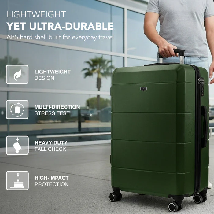 LUGG Jetset 28 Inch Large Suitcase – Lightweight Hard Shell Luggage with TSA Lock – Water-Resistant ABS Spinner Suitcase – 4 Wheels – (75x49x29cm) - Army Green - Image 3