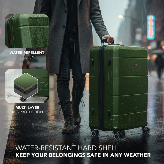 LUGG Jetset 28 Inch Large Suitcase – Lightweight Hard Shell Luggage with TSA Lock – Water-Resistant ABS Spinner Suitcase – 4 Wheels – (75x49x29cm) - Army Green - Image 4