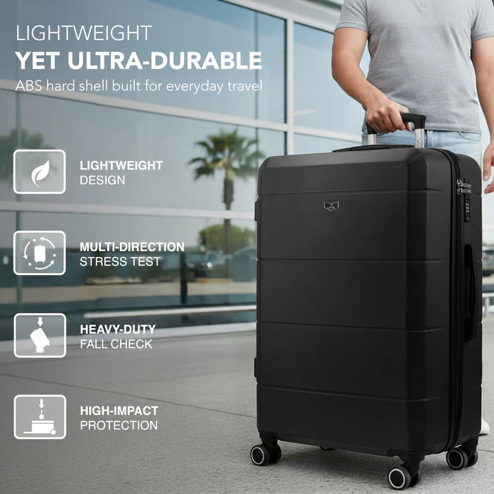 LUGG Jetset 28 Inch Large Suitcase – Lightweight Hard Shell Luggage with TSA Lock – Water-Resistant ABS Spinner Suitcase – 4 Wheels – (75x49x29cm) - Black - Image 3